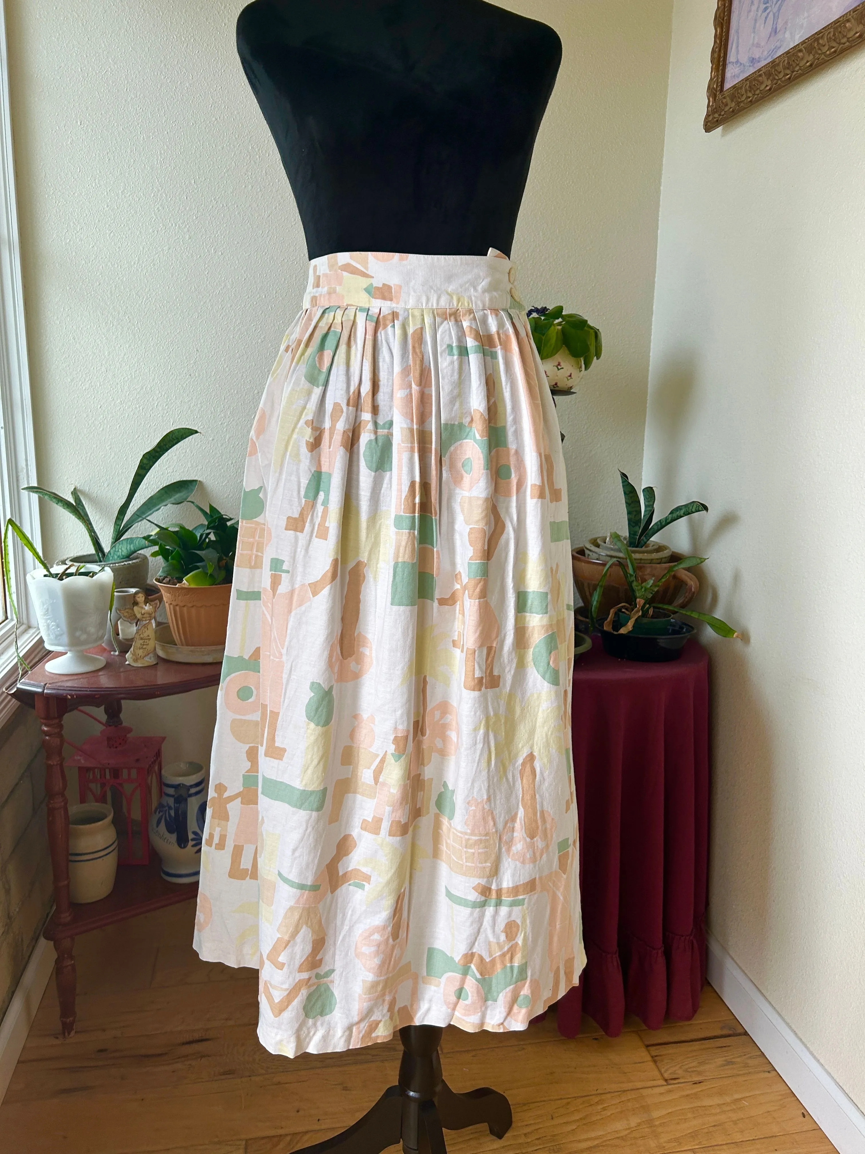 Product image for 44. 1980s novelty garden tractor print midi skirt