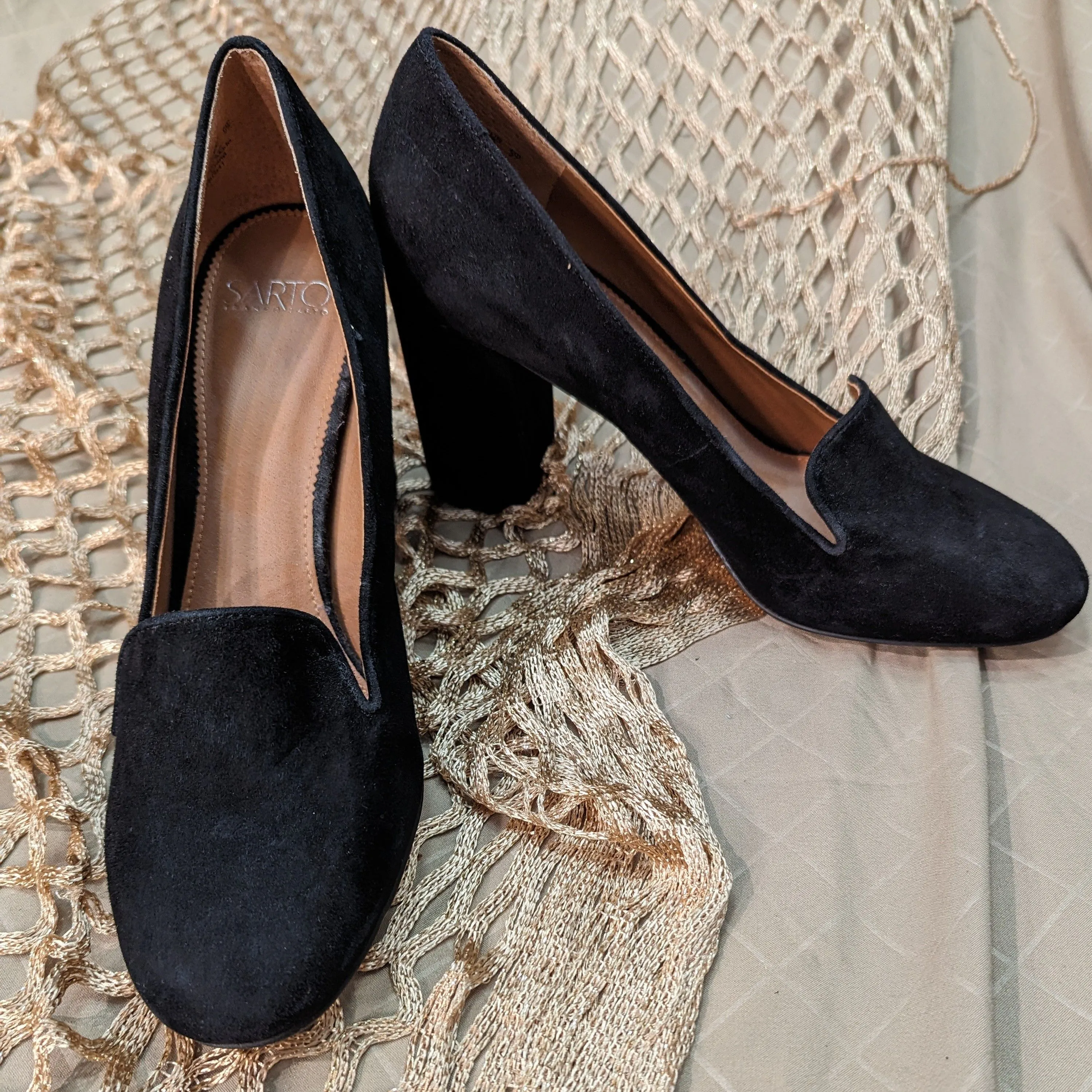 Product image for Franco Sarto Black Velvet Block Heels