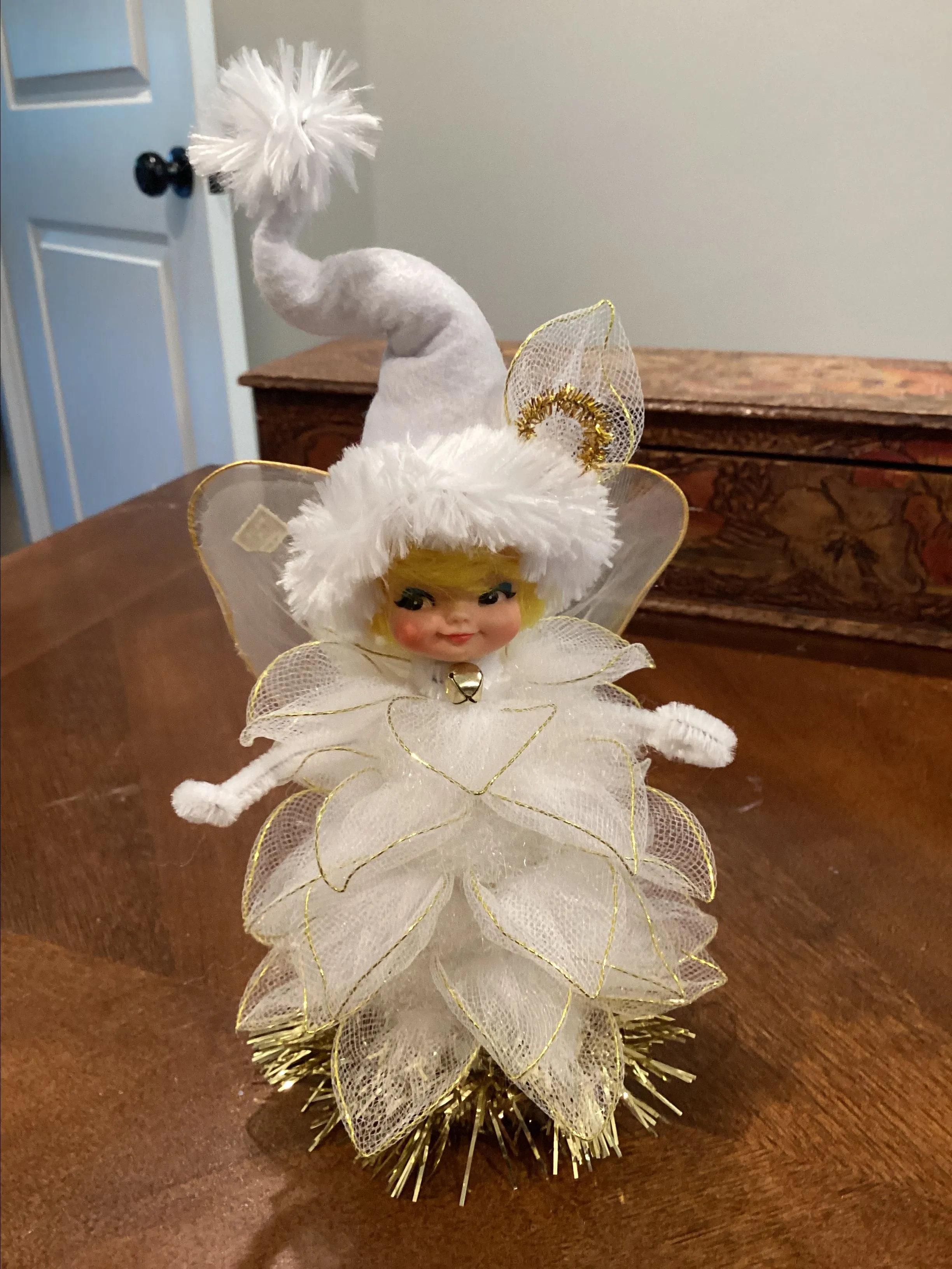 Product image for 44.  Handmade Christmas Elf Angel cone doll with vintage doll head