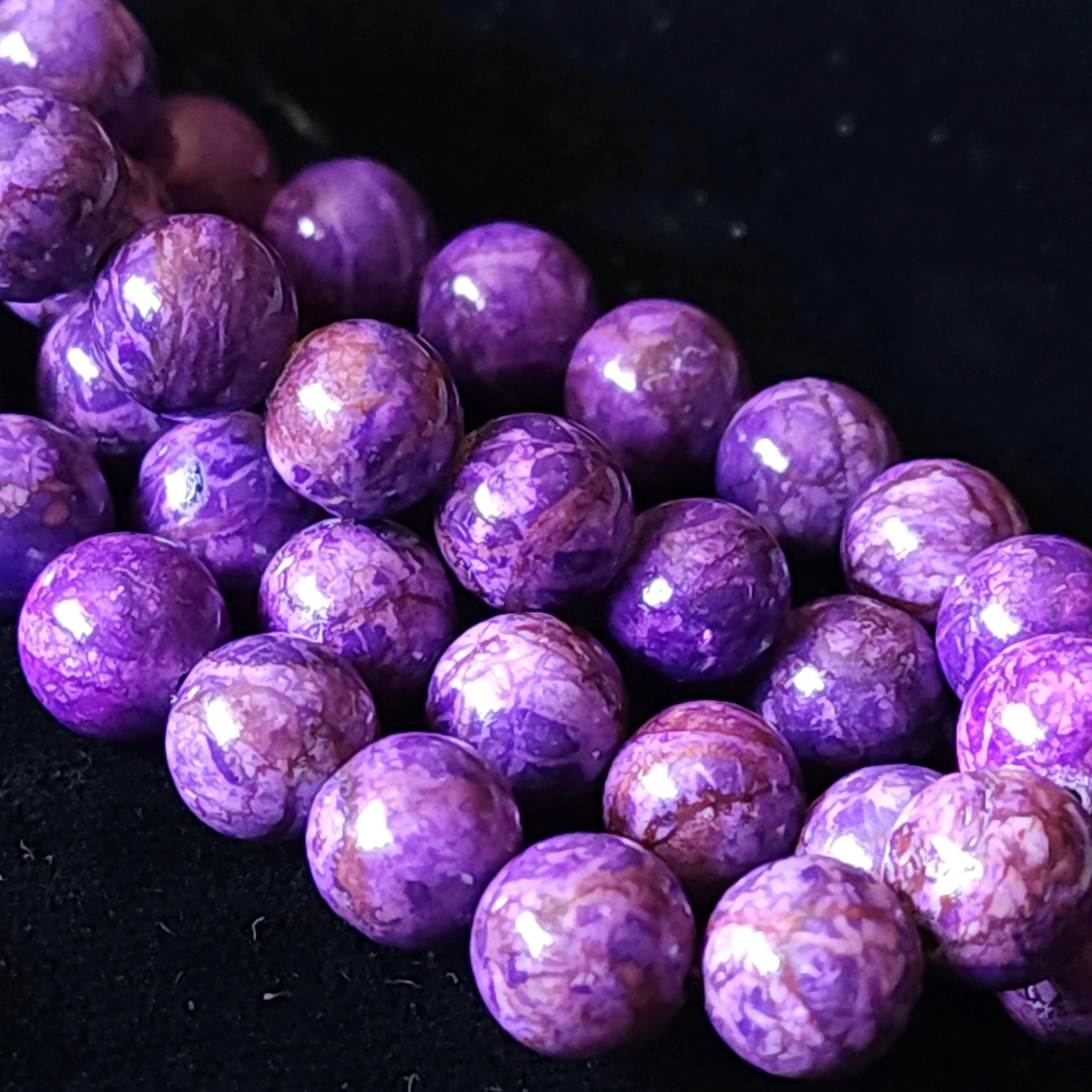 Product image for #10F: Purple (Dark) Crazy Lace Calcite Round Beads,  8mm