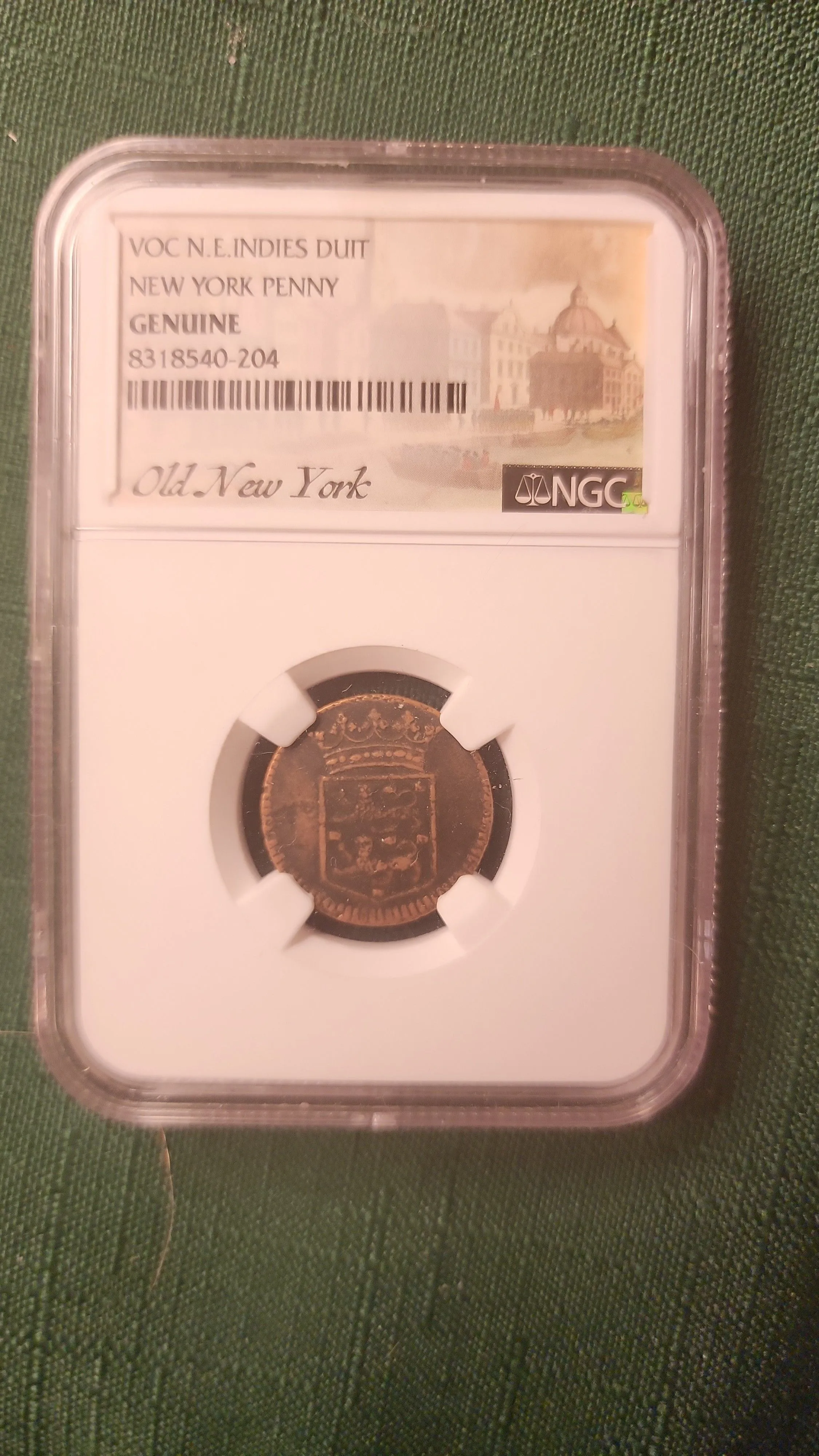 Product image for 1750s VOC Dutch East Indies Duit – “New York Penny”
Graded Genuine by NGC