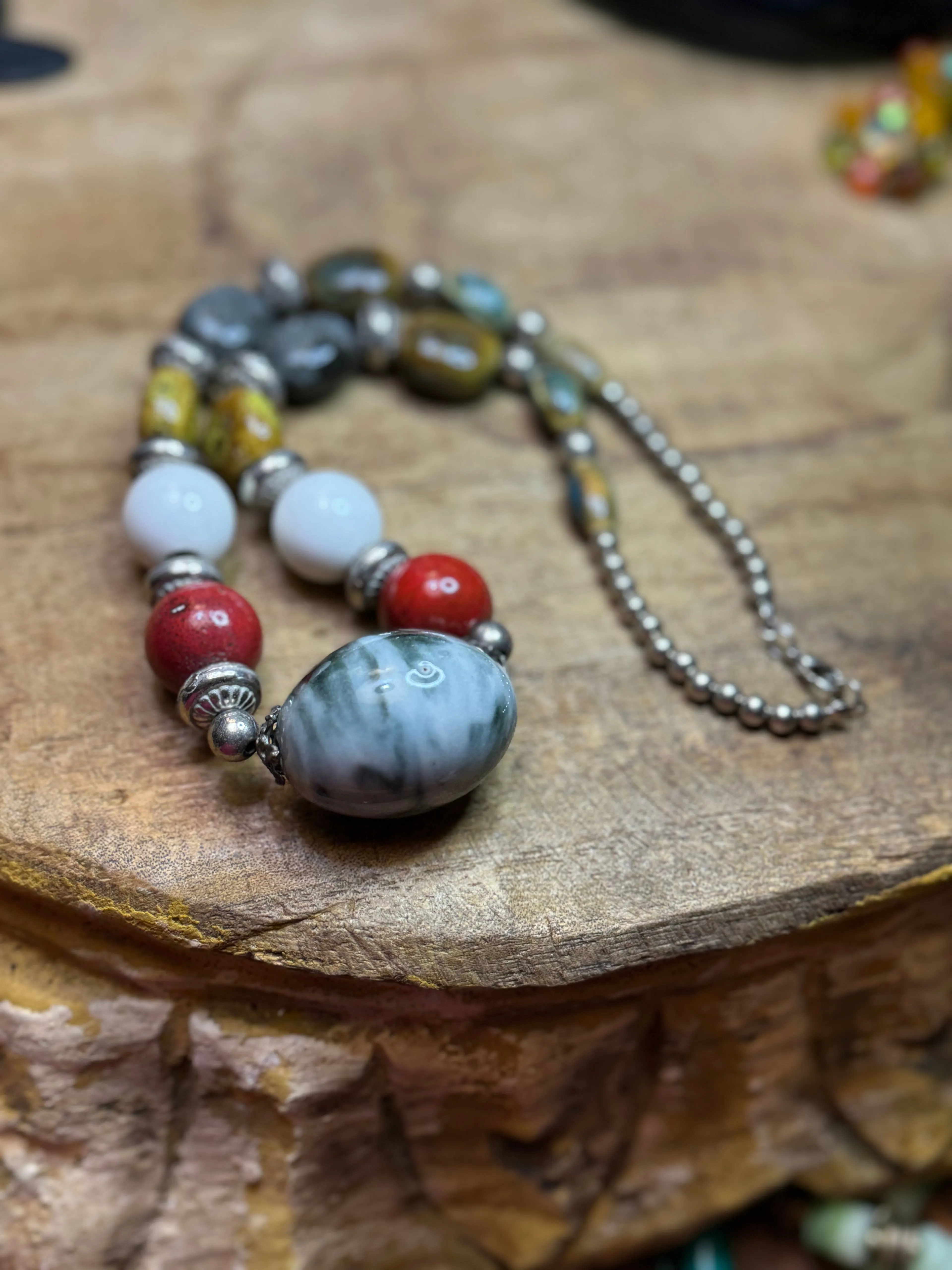 Product image for Large Ceramic Bead Statement Necklace