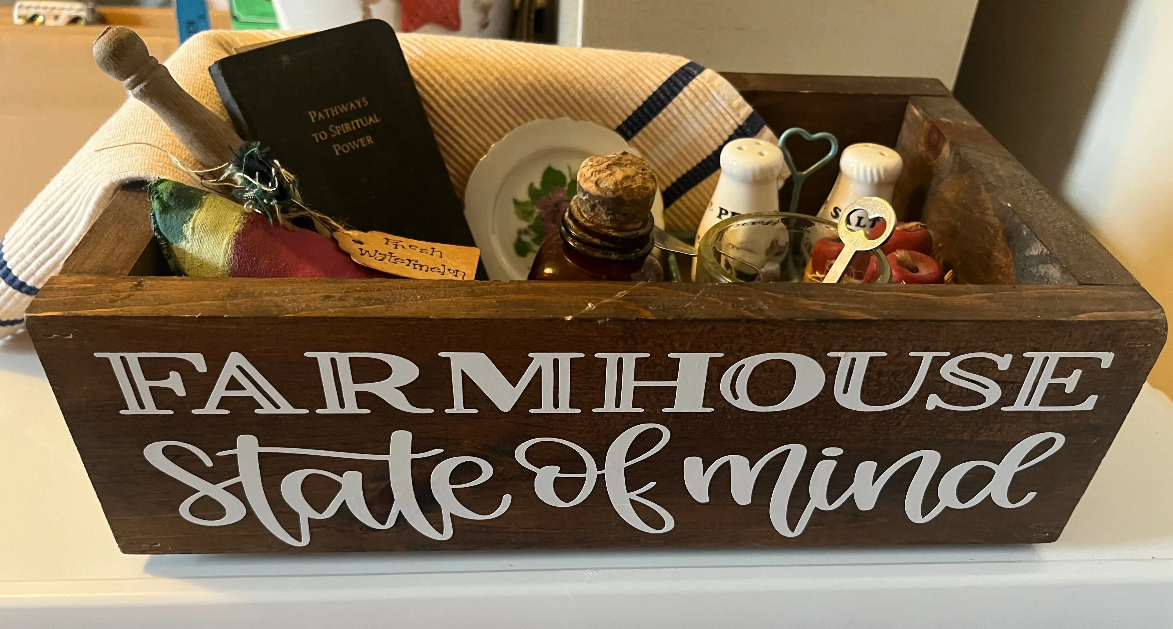 Product image for Farmhouse Box Vignette Filled With Vintage Items Listed In Description