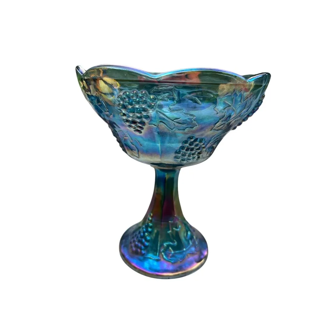 Product image for Vintage Indiana Carnival Glass - Blue Grape Vine Harvest Compote Iridescent