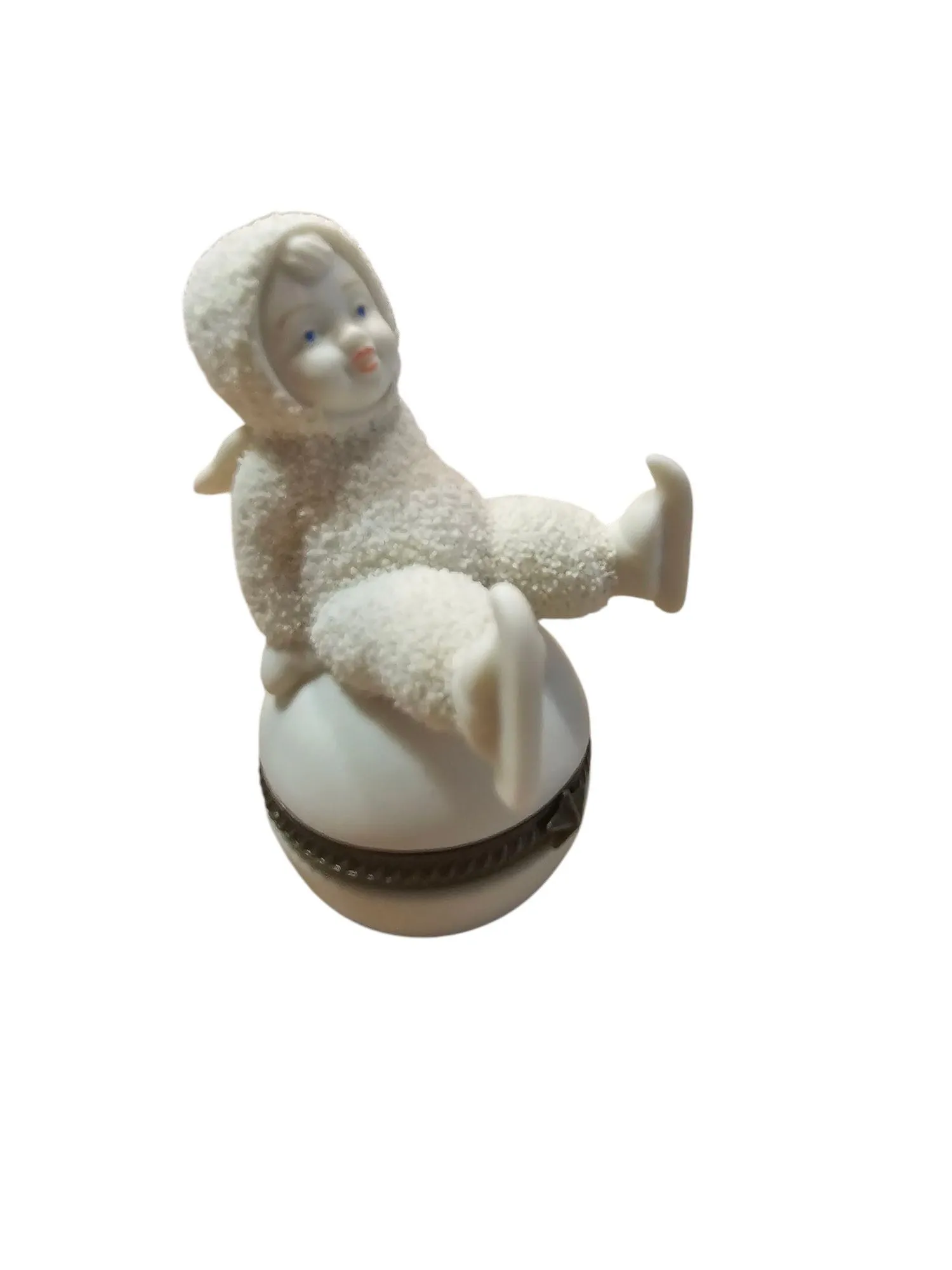 Product image for #59 Vintage Dept. 56 Snowbabies 'Hard Landing" Hinged Lid Trinket Box