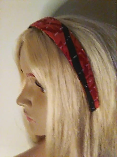 Product image for H500. Kantha Headband Hard Surface Red Black OS Upcycled New