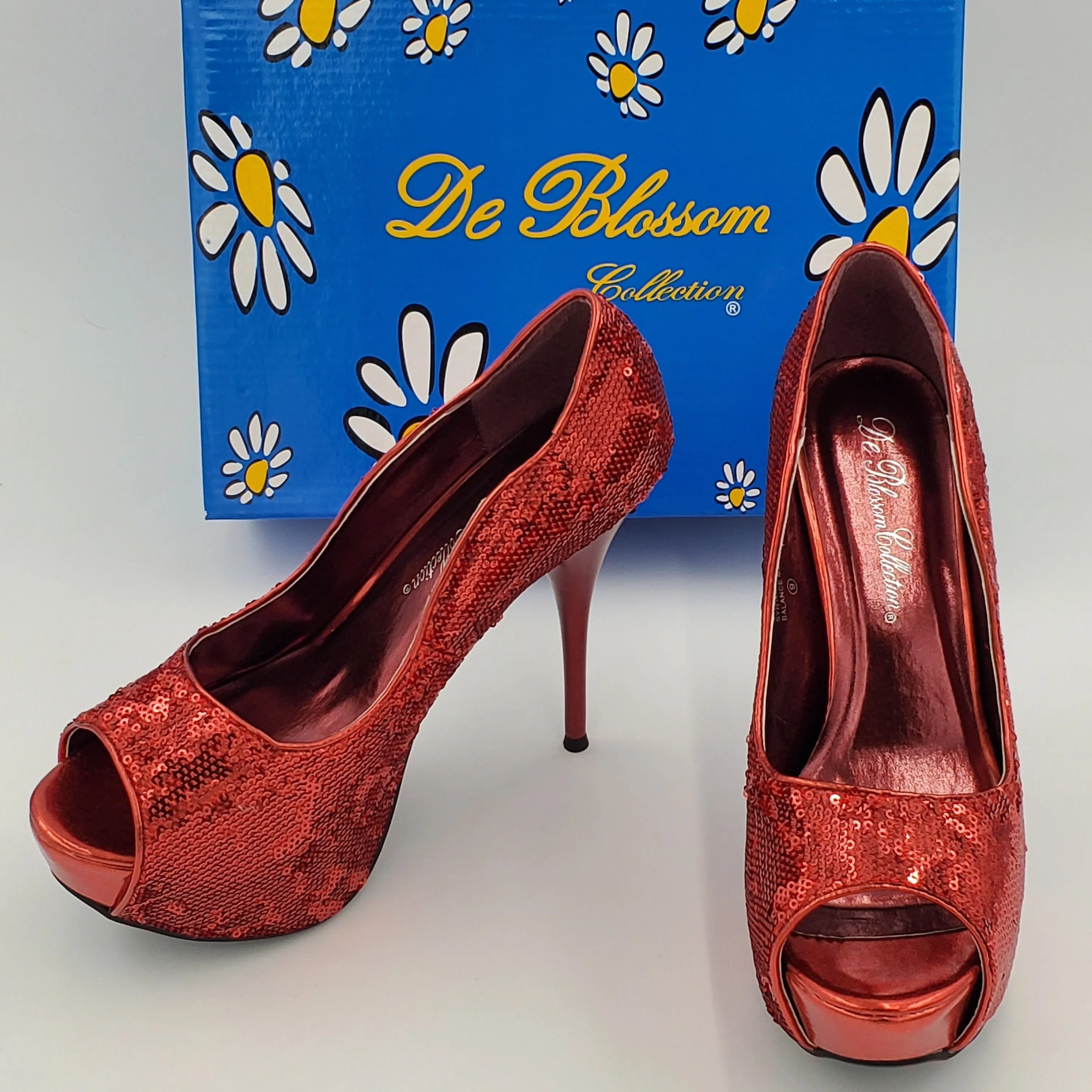 Product image for De Blossom ruby red sequin heels