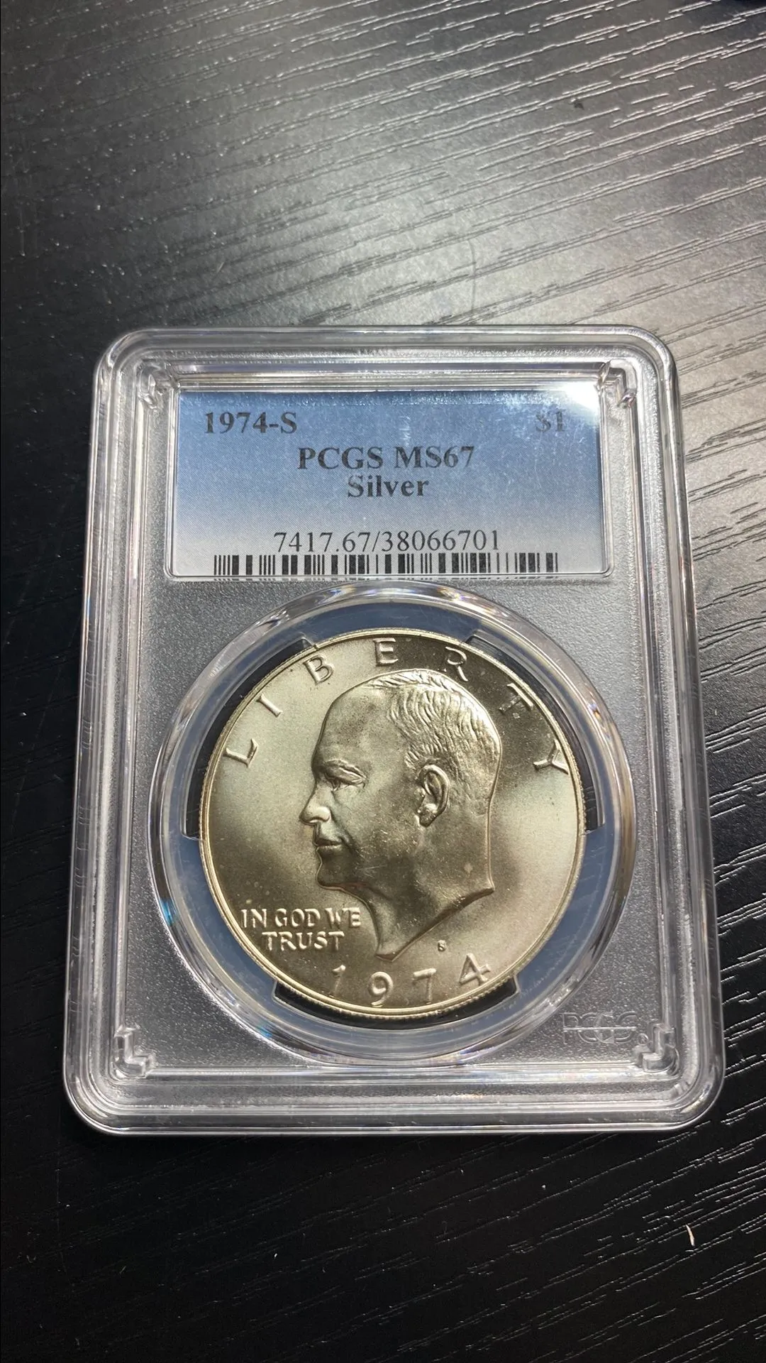 Product image for 1974-S MS67 silver Ike dollar