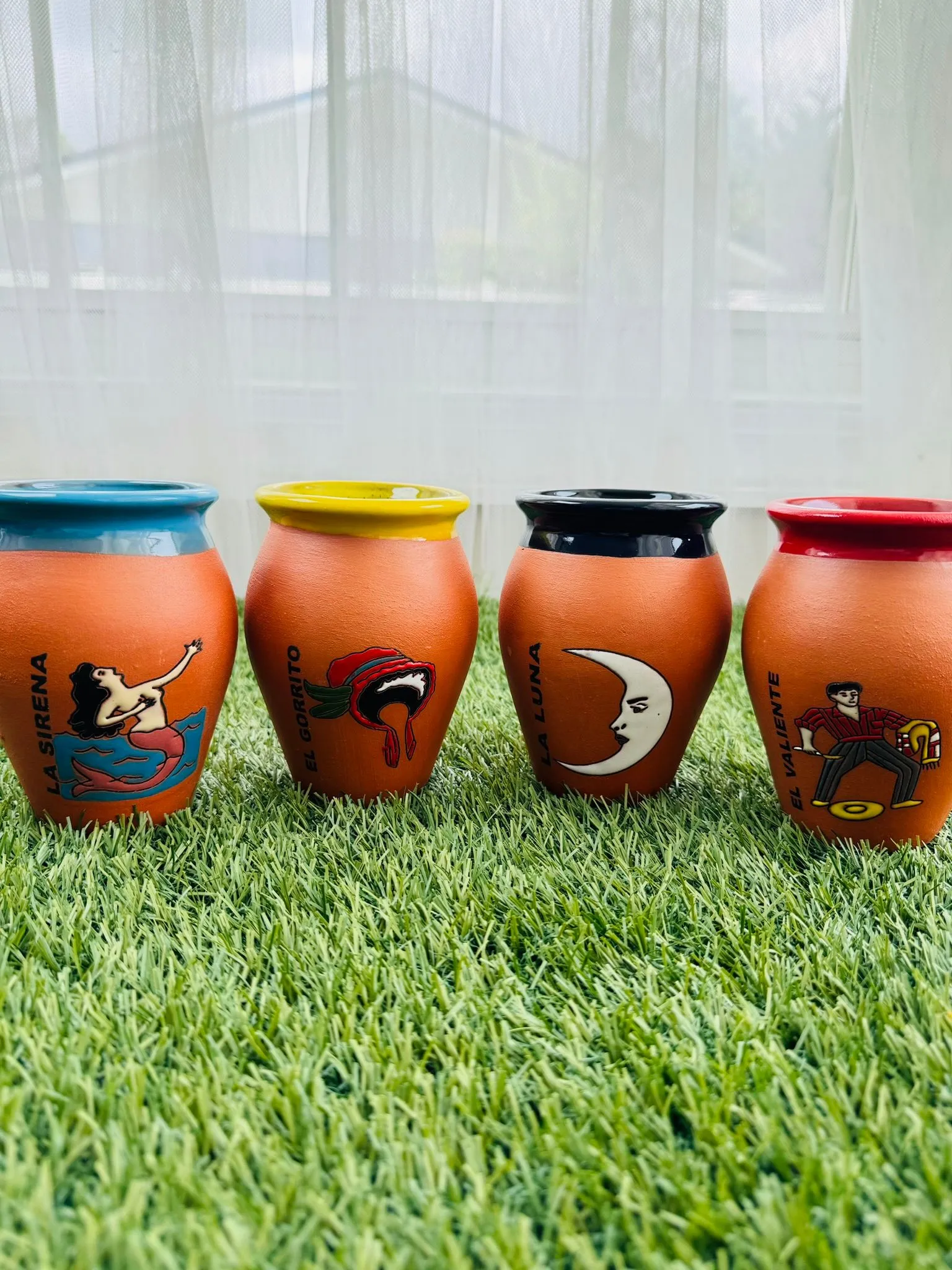Product image for Sets of 4 Cantarito Loteria 16 oz Mexican Handprinted