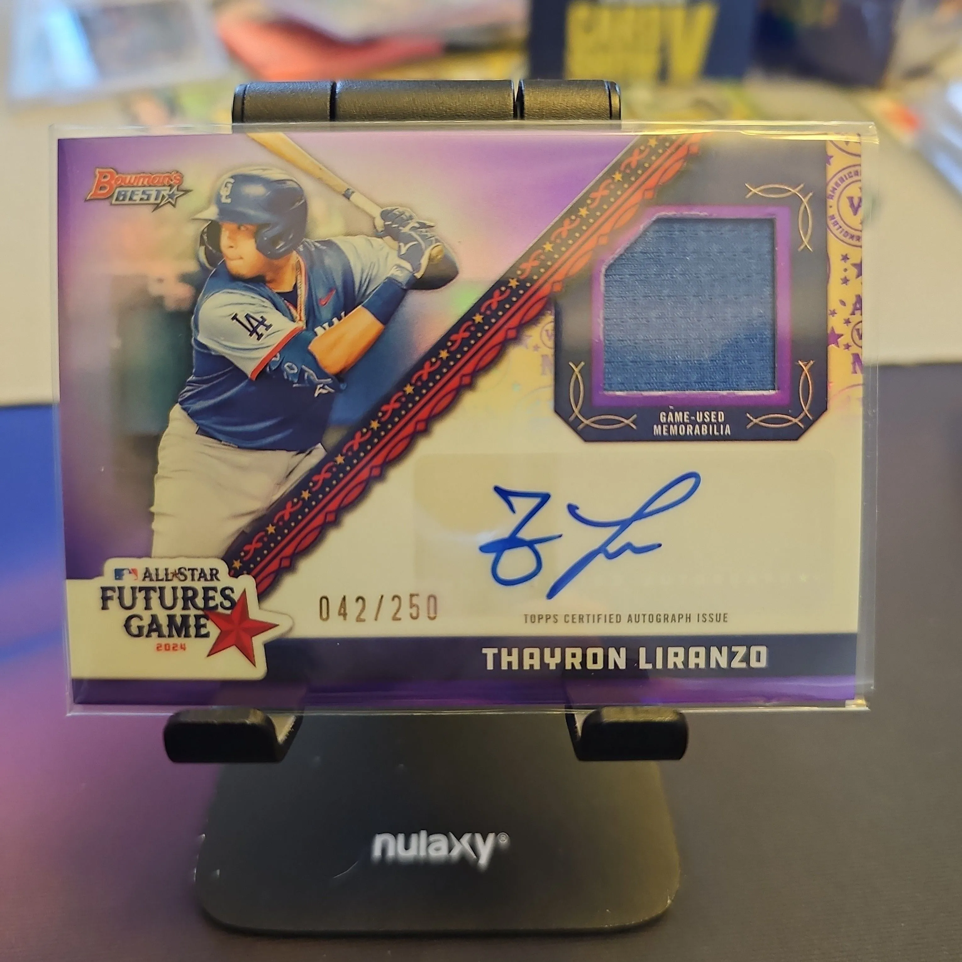Product image for Thayron Liranzo - /250 Purple All Star Futures Game Patch Auto - Tigers Dodgers