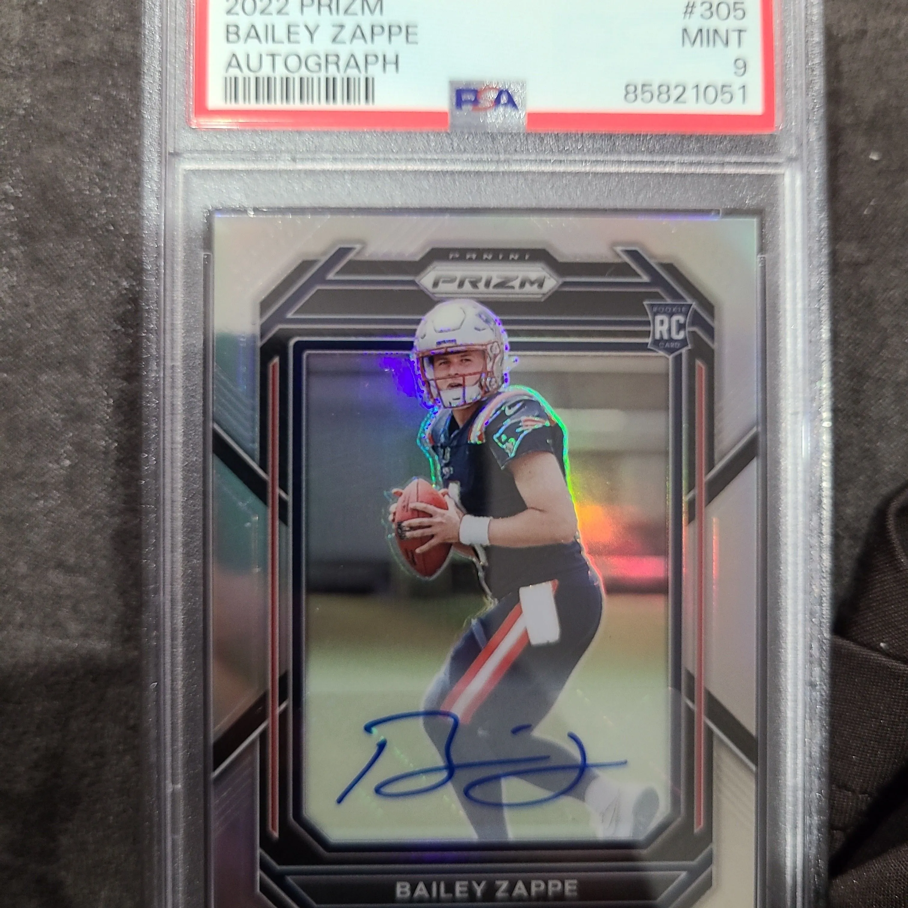 Product image for 2022 Panini Prizm Bailey Zappe 305 Autograph PSA MINT 9