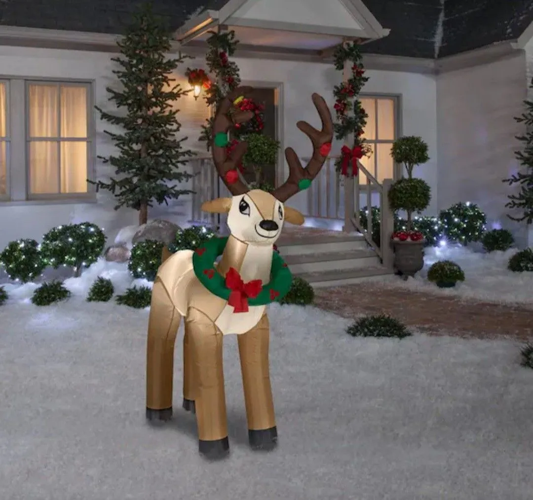 Product image for 6 ft LED Christmas Reindeer Inflatable Home Accents Holiday Boxed (No Stakes) Used and has some yard