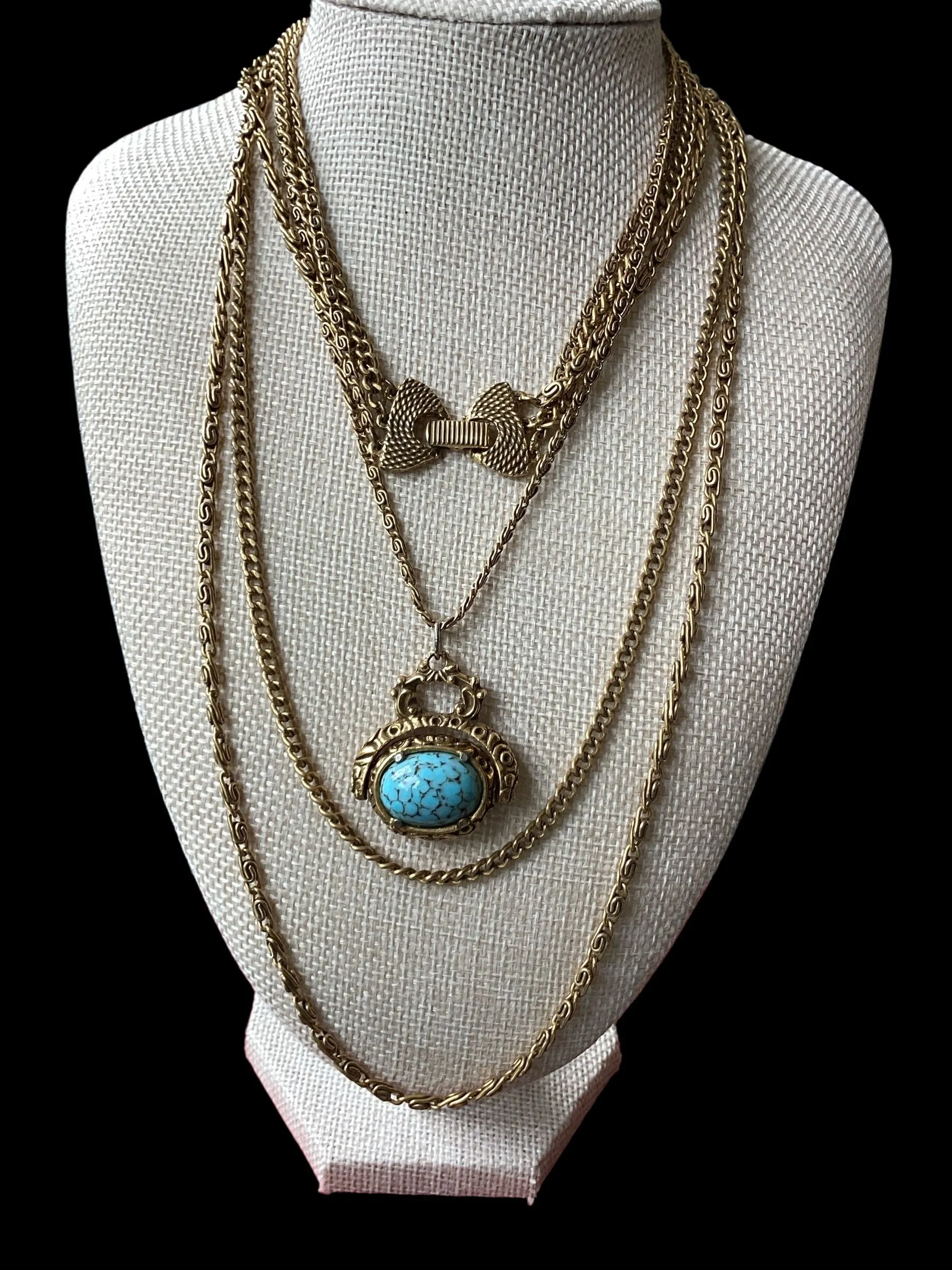 Product image for Vintage Goldette Triple Chain Pendant Necklace