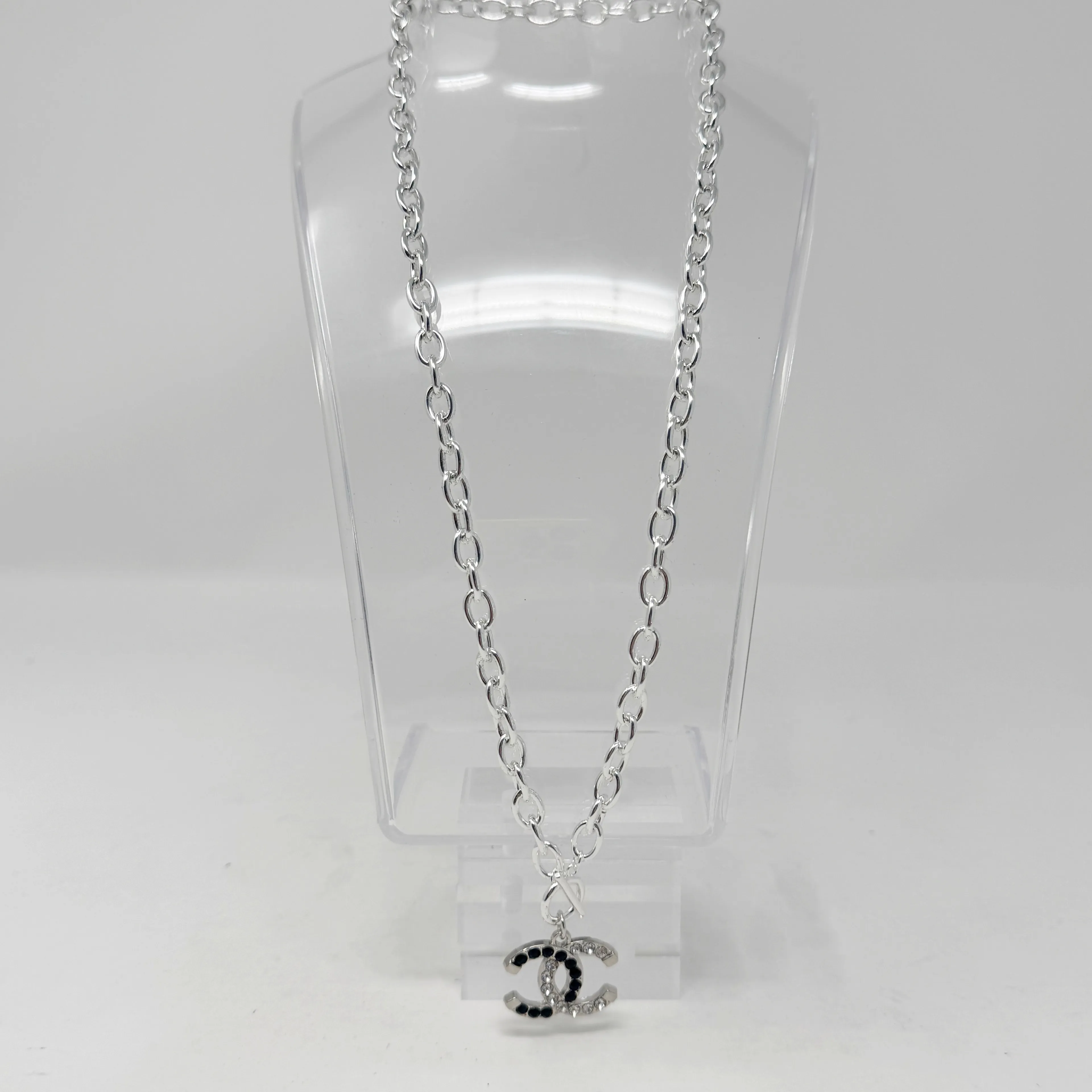 Product image for CHANEL Upcycled CC Black & Clear Rhinestone Necklace