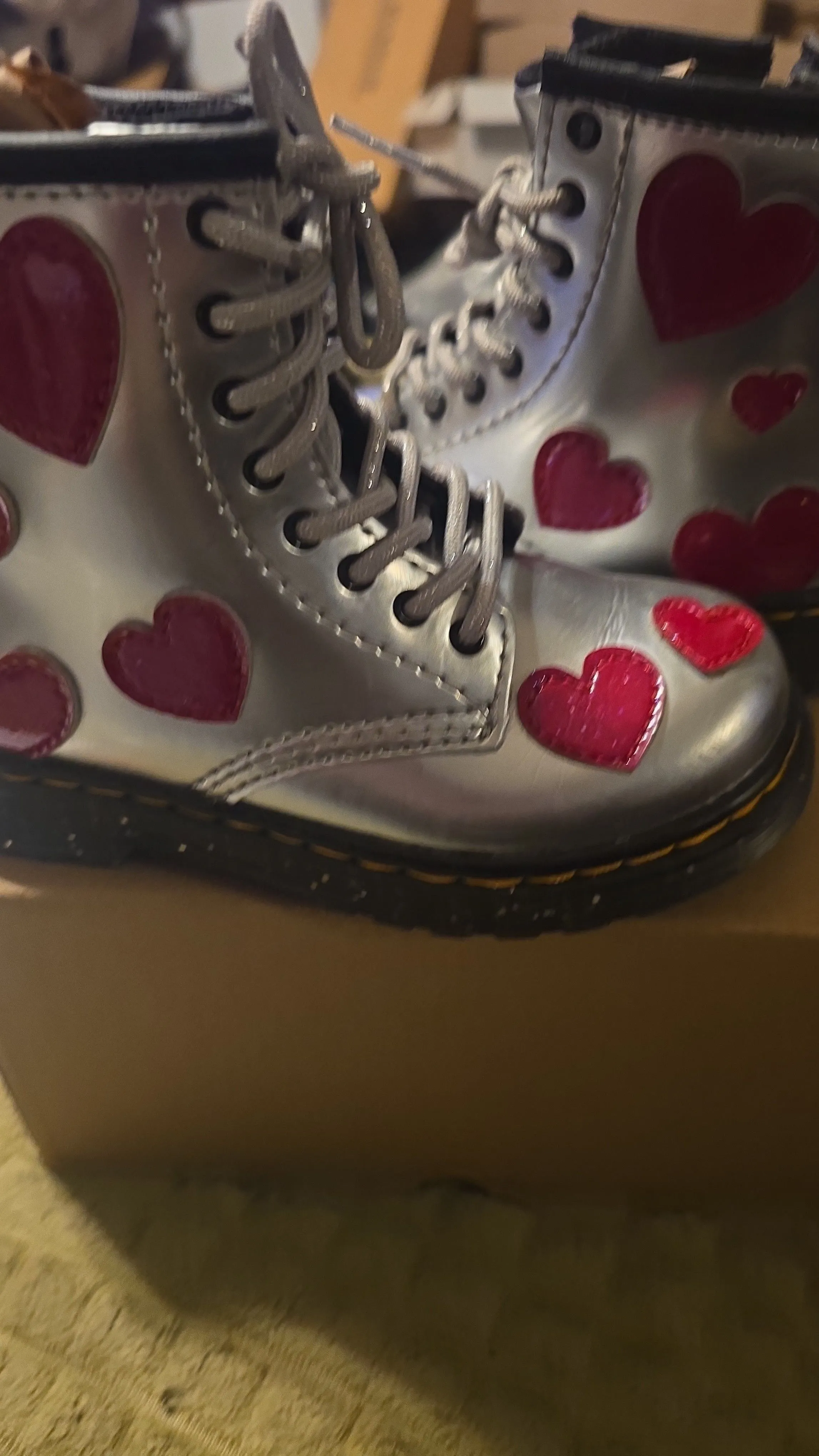 Dr Martens Silver 1460 Glitter Boots Side Zip Junior Size UK