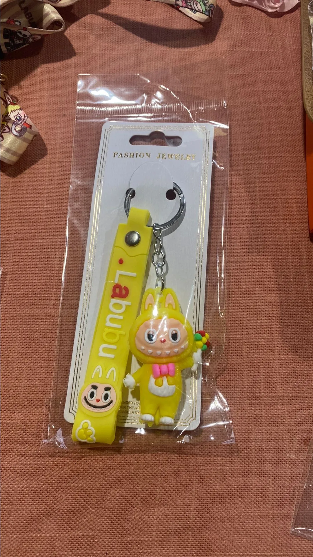 Product image for Yellow Labubu keychain