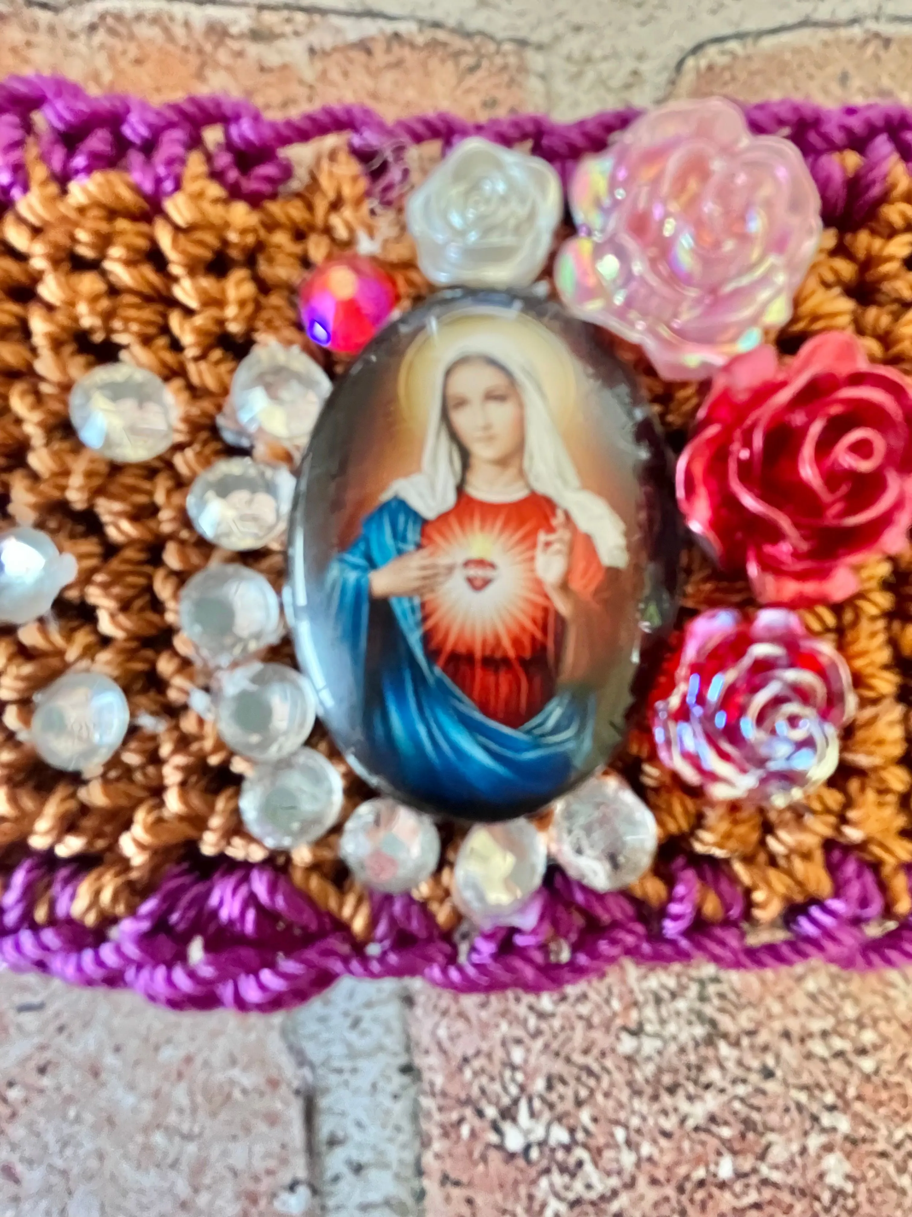 Product image for Hand Knits 2 Love Bracelet Virgin Mary Beads Roses Spiritual Jewelry Designer Christian Gift Unique