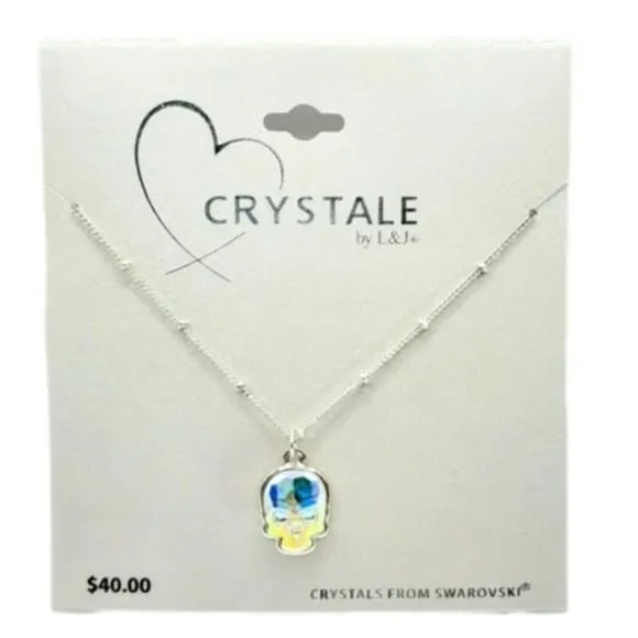 Product image for Swarovski AB Crystal Skull Necklace Aurora Borealis New htf