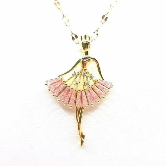 Product image for Ballet Dancer Necklace Gold Plated Stainless Steel Hypoallergenic Ballerina