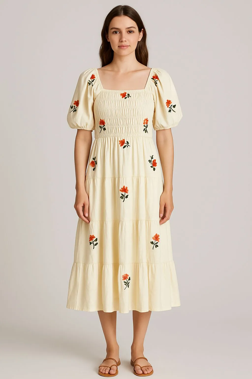 Product image for 298. Floral Embroidered Cream Dress