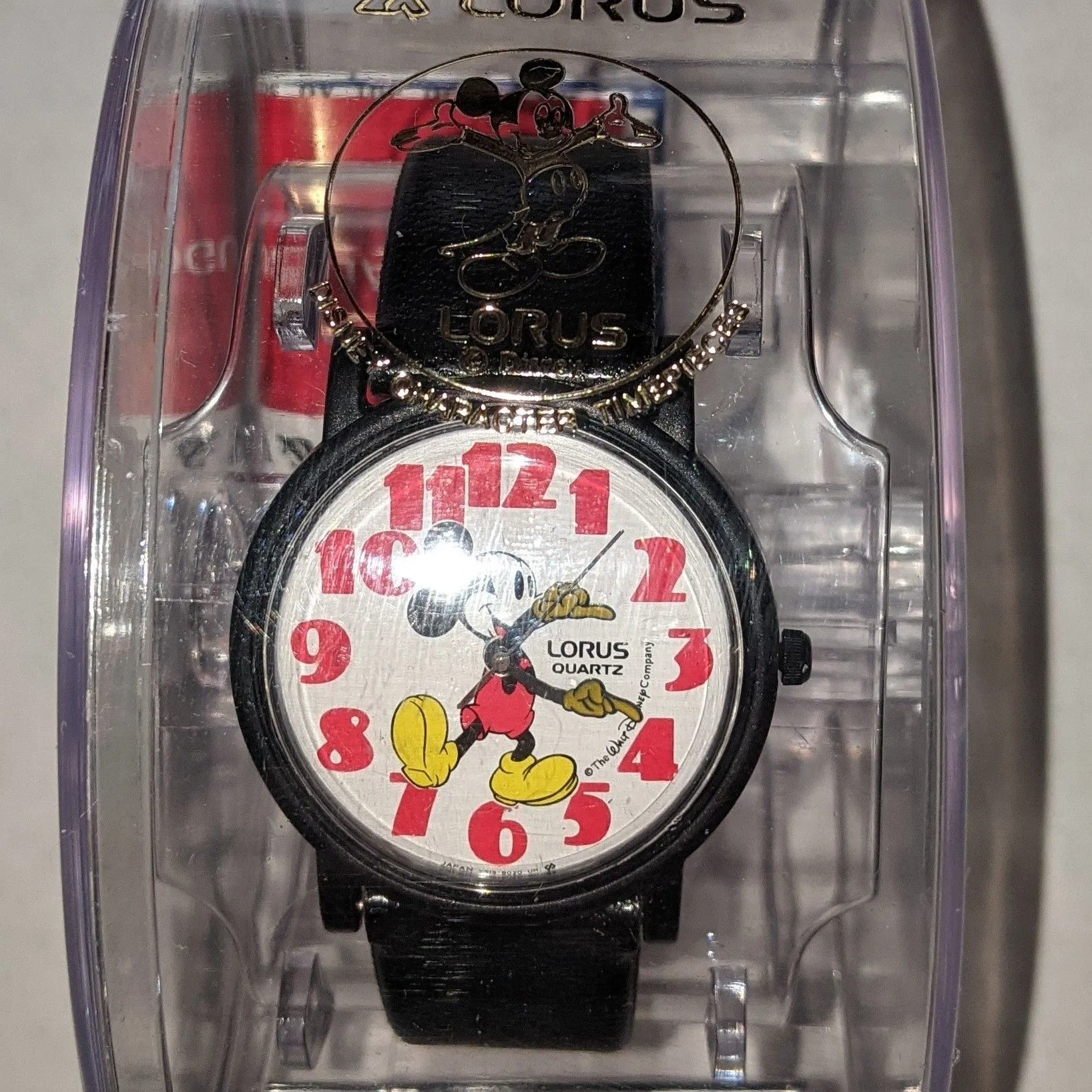 Product image for Vintage Disney Lorus Mickey Mouse Watch, Black Band Red Numbers Gold Hands w/ Box
