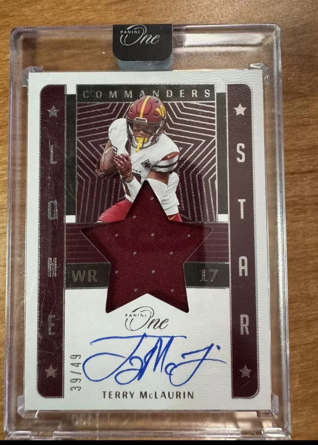 Product image for 2022 Scary Terry McLaurin Panini One Lone Star 39/49 On Card Auto Player Worn
