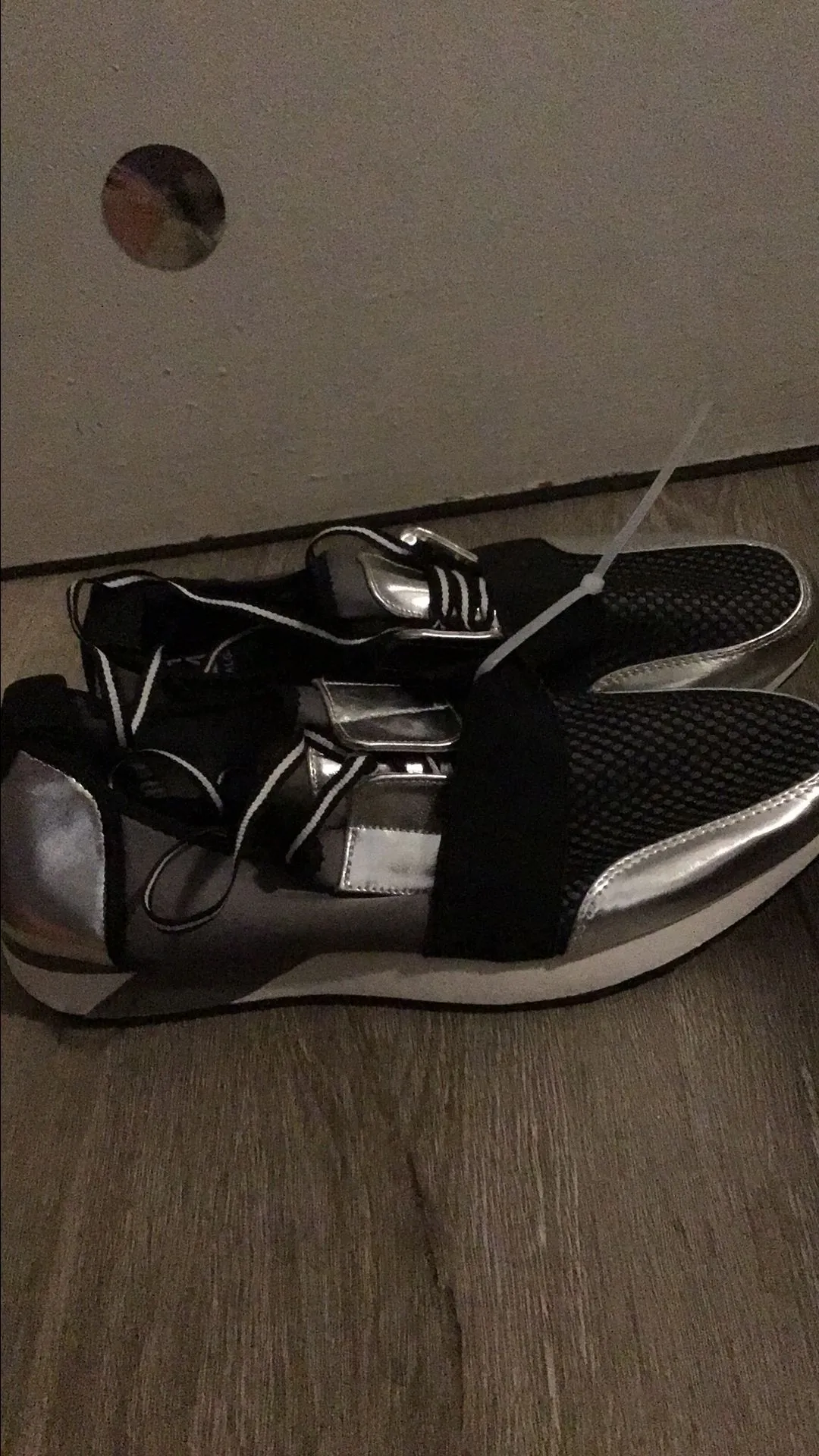 Product image for 4. Metallic gray and black material girl sneakers size 11 brand new with tags original price $29.63