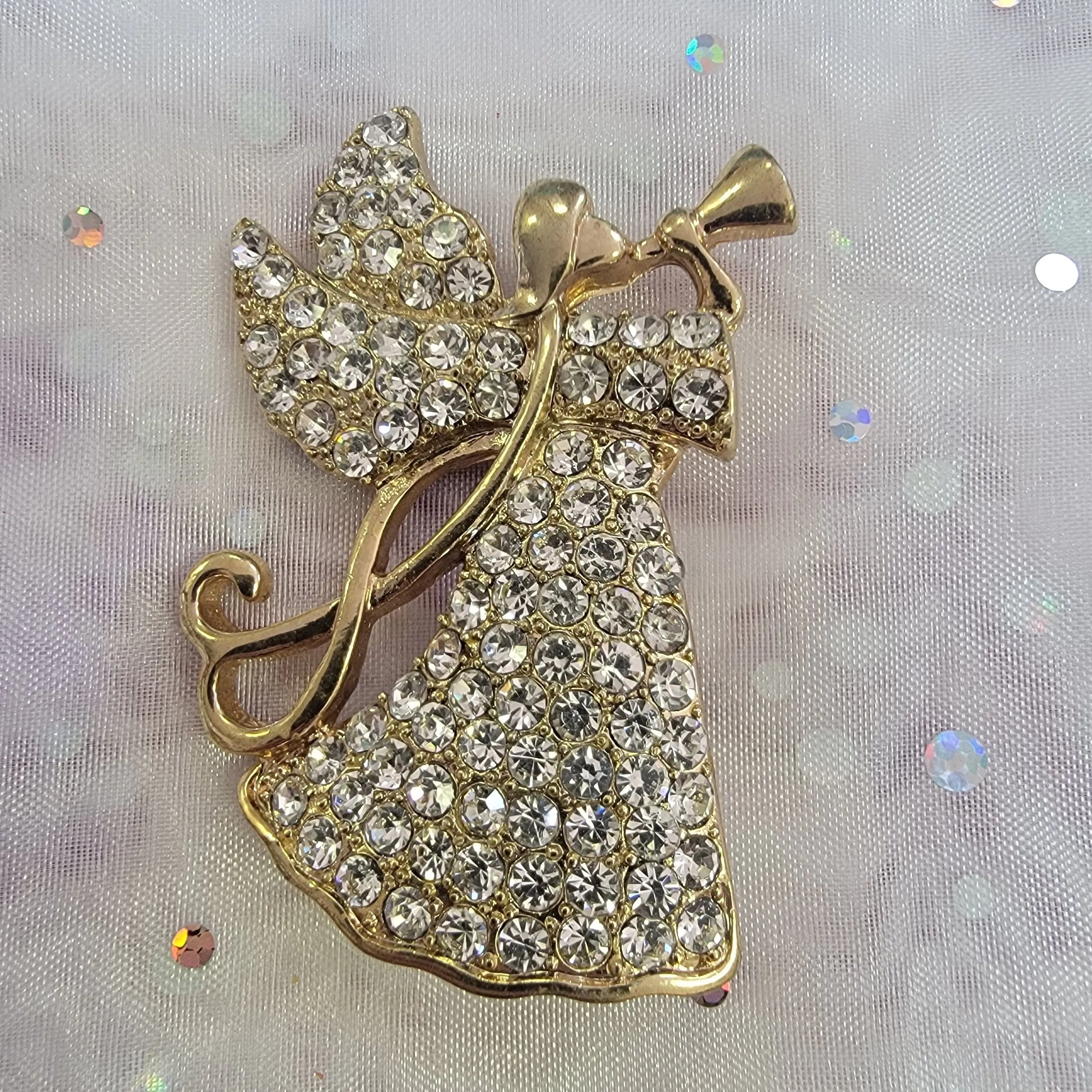 Product image for Vintage Monet Gold Tone Angel With A Horn Brooch