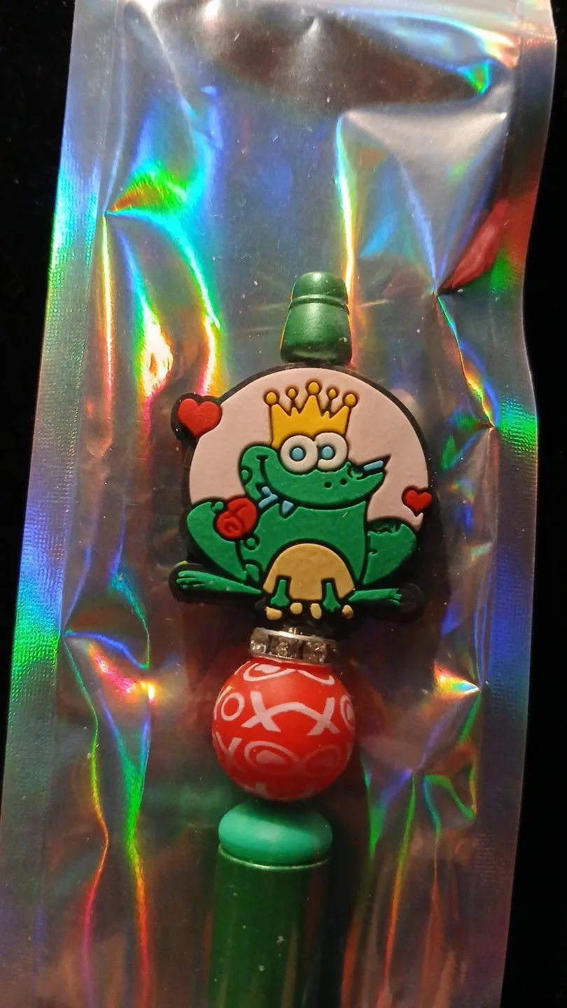 Product image for beadable Pens  - green pen with frog #107