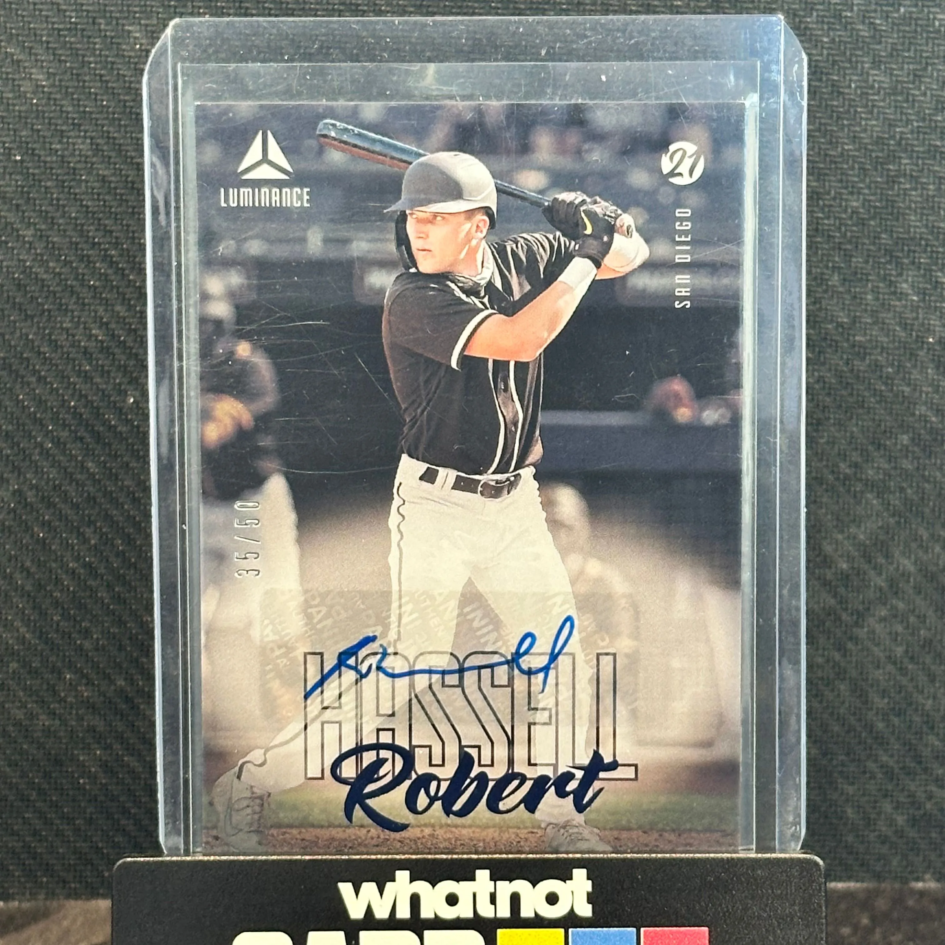 Product image for 2021 Panini Chronicles Luminance Auto Blue /50 Robert Hassell Nationals Rookie