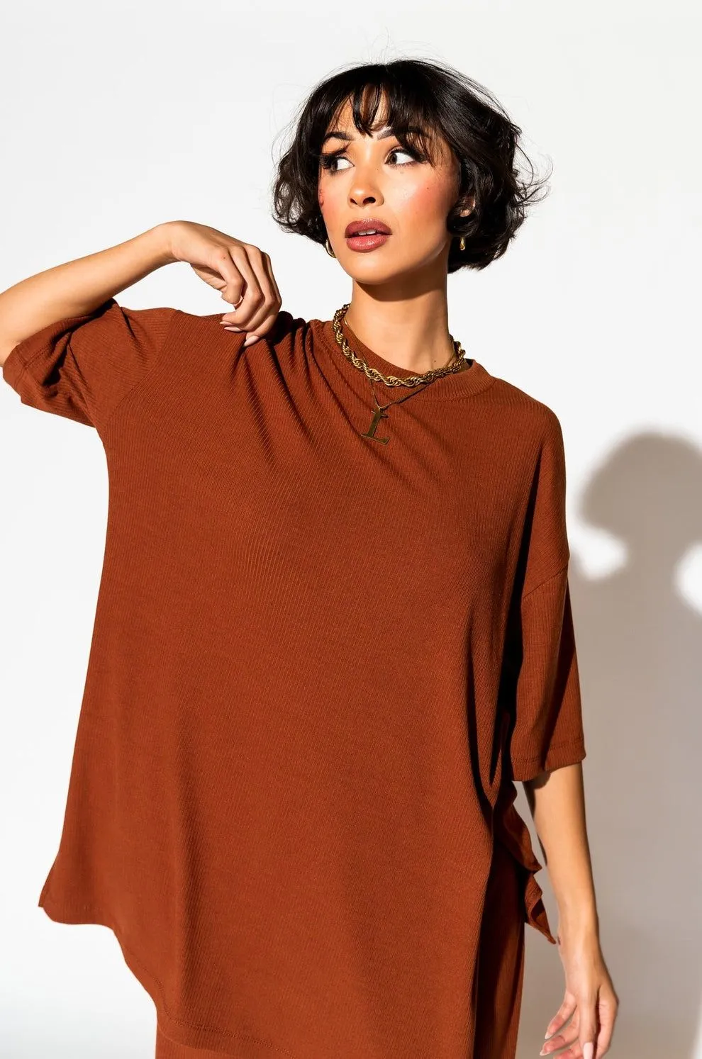 Product image for A05. DRESSED IN LALA Lex ribbed play top. SMALL oversized!