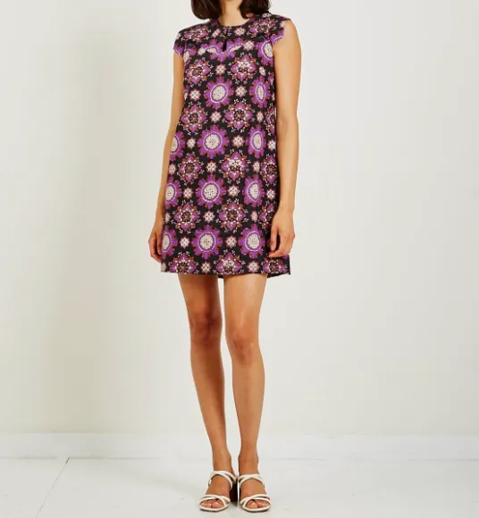 Product image for RACHEL COMEY MINI DRESS BREVA BLACK/PURPLE MEDALLION PRINT COTTON SIZE 2