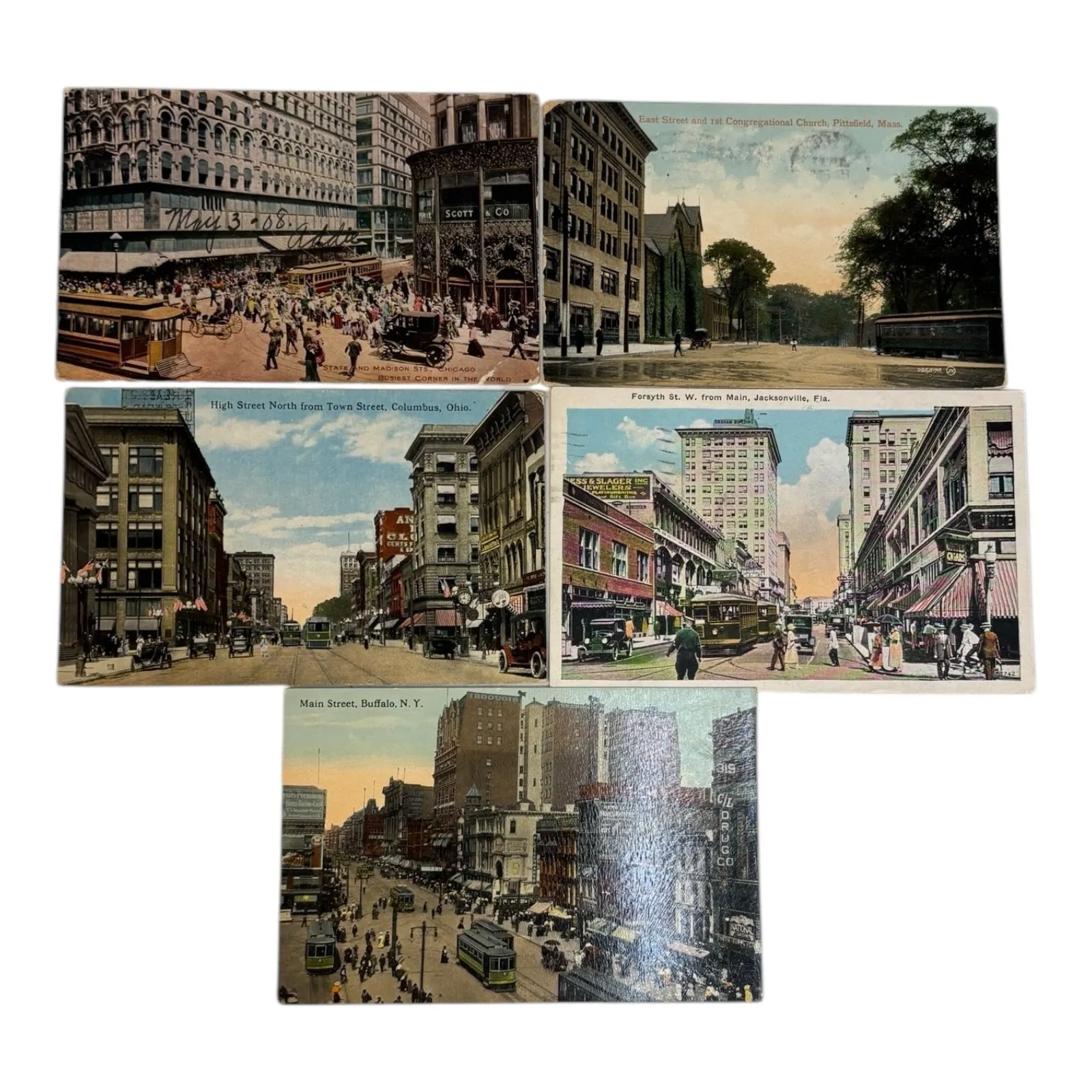 Product image for 40. 5 Main Street or Major Street Postcards Across the U.S. * Early Postcards * FL/Mass/OH/NY/Chic.