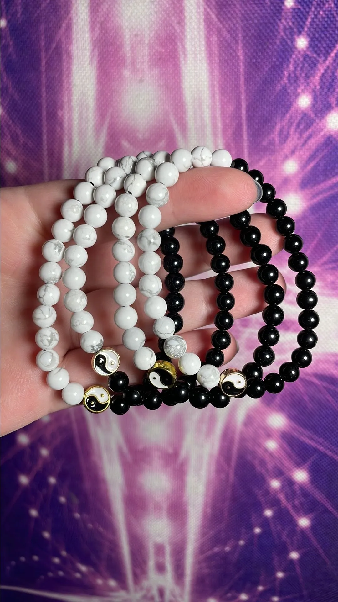 Product image for 6MM Howlite / Obsidian Yin-Yang Bracelet