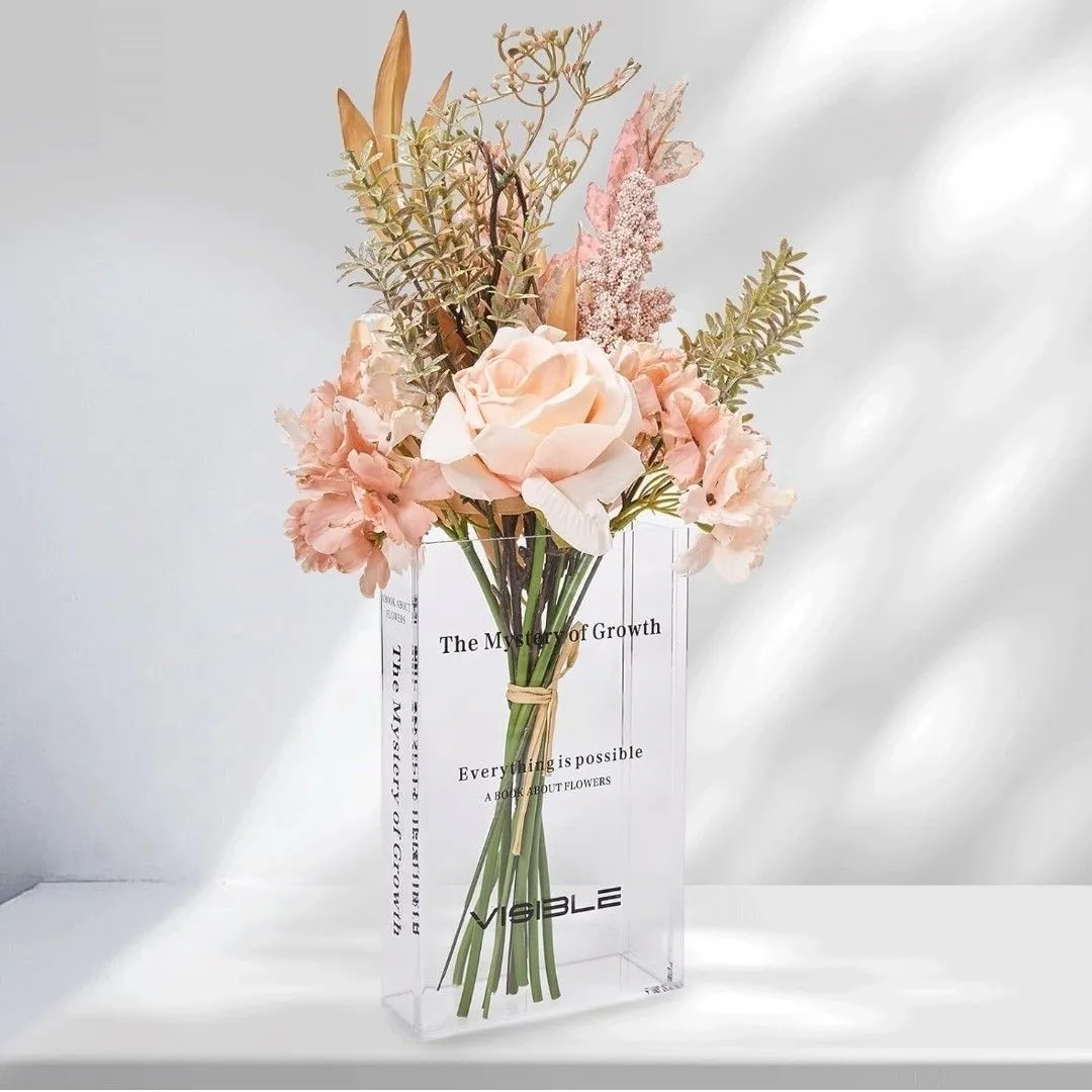 Product image for #85 A Acrylic Clear Book About Flowers Vase for Bookend Decorative Objects, Book Shaped Unique Vase