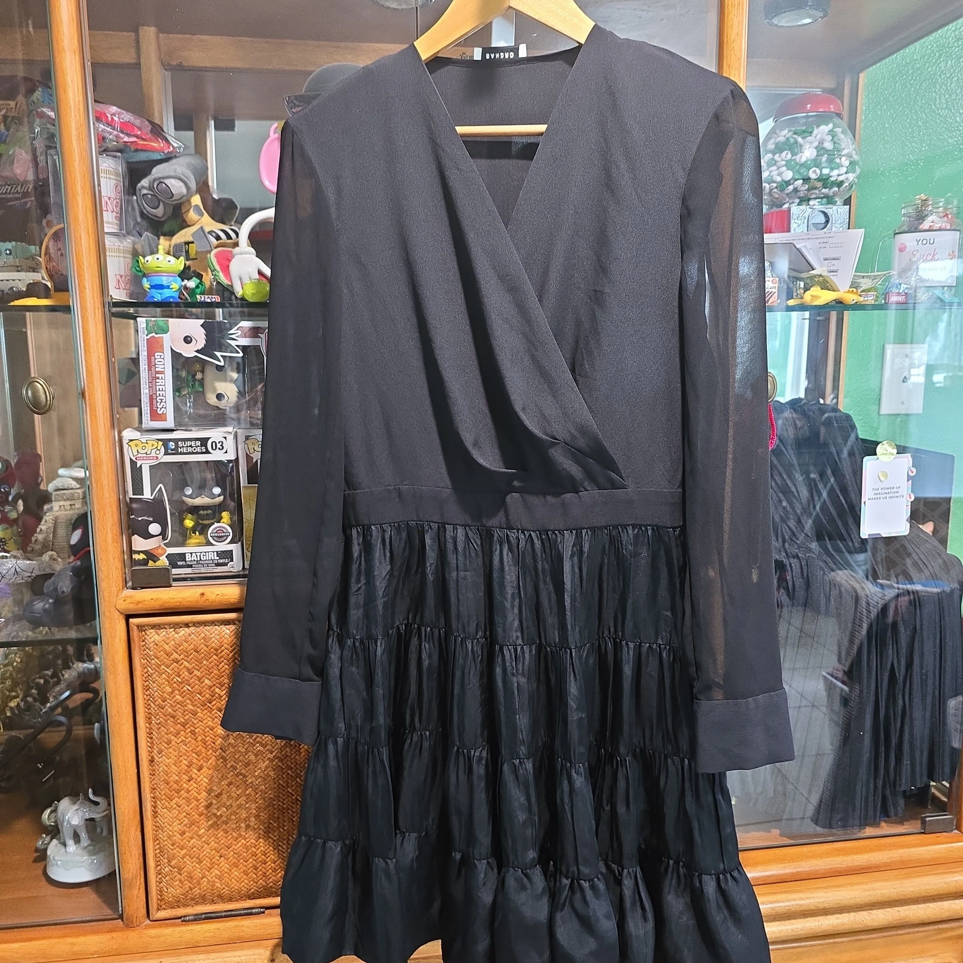 Product image for SANDRO GINETTE MESH SLEEVES TIERED SKIRT DRESS