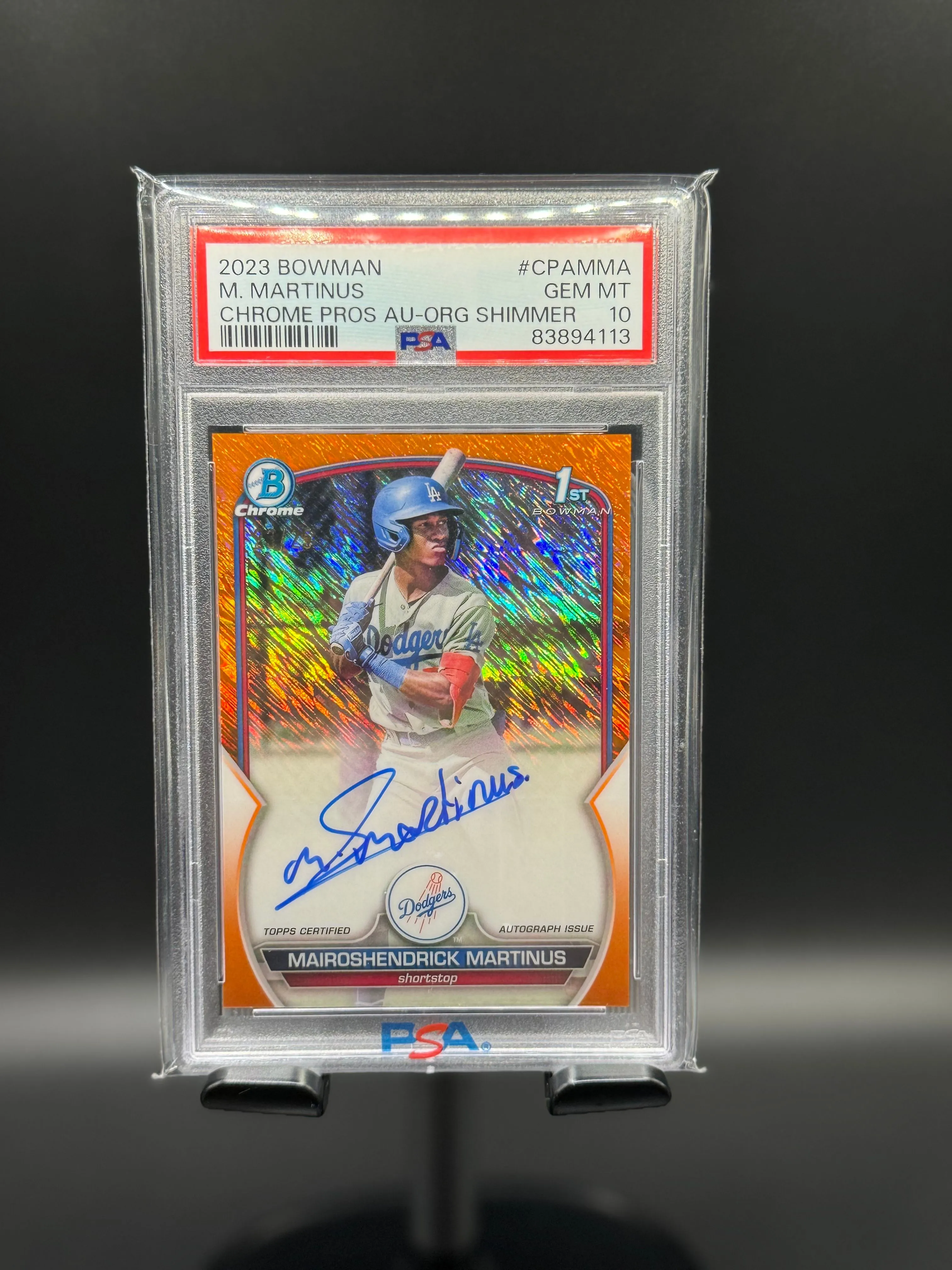 Product image for Mairoshendrick Martinus Bowman 1st Orange Shimmer Auto /25 PSA 10