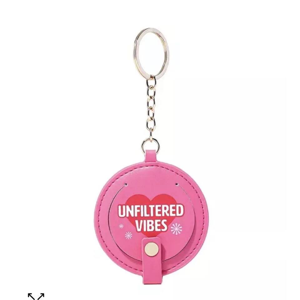 Product image for x3 2022 Benefit "Unfiltered Vibes" Branded Key Chain With 2" Mirror Pink