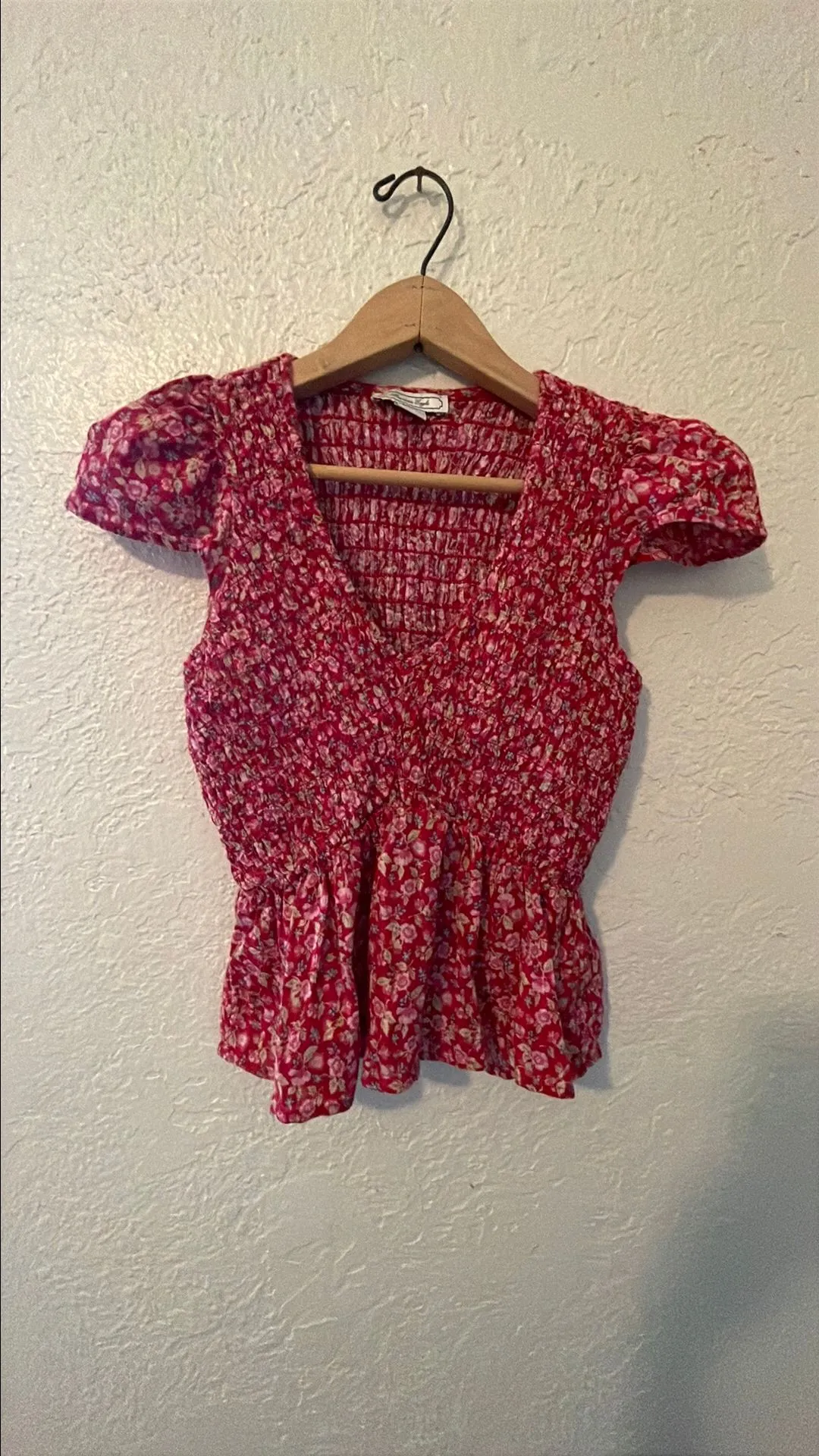 Product image for AE floral capped sleeve peplum top