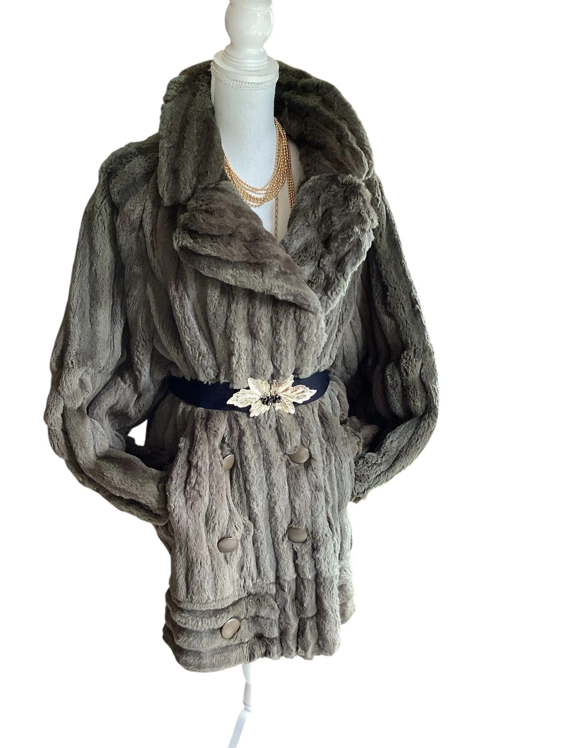 Product image for Sheared Mink Olive Green Long Jacket (FC)