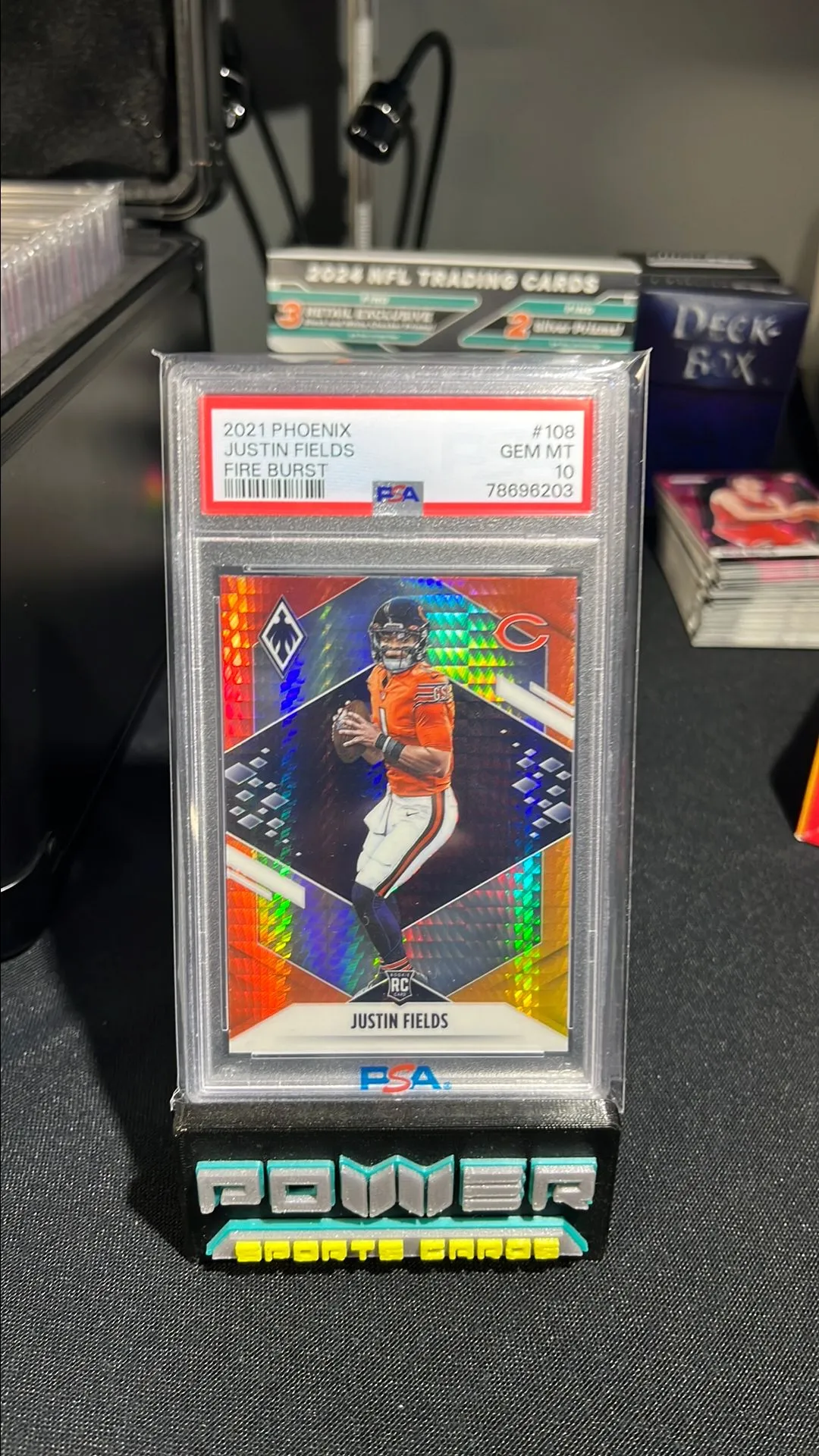 Product image for 2021 Panini Phoenix Justin Fields 108 Fire Burst PSA GEM MT 10