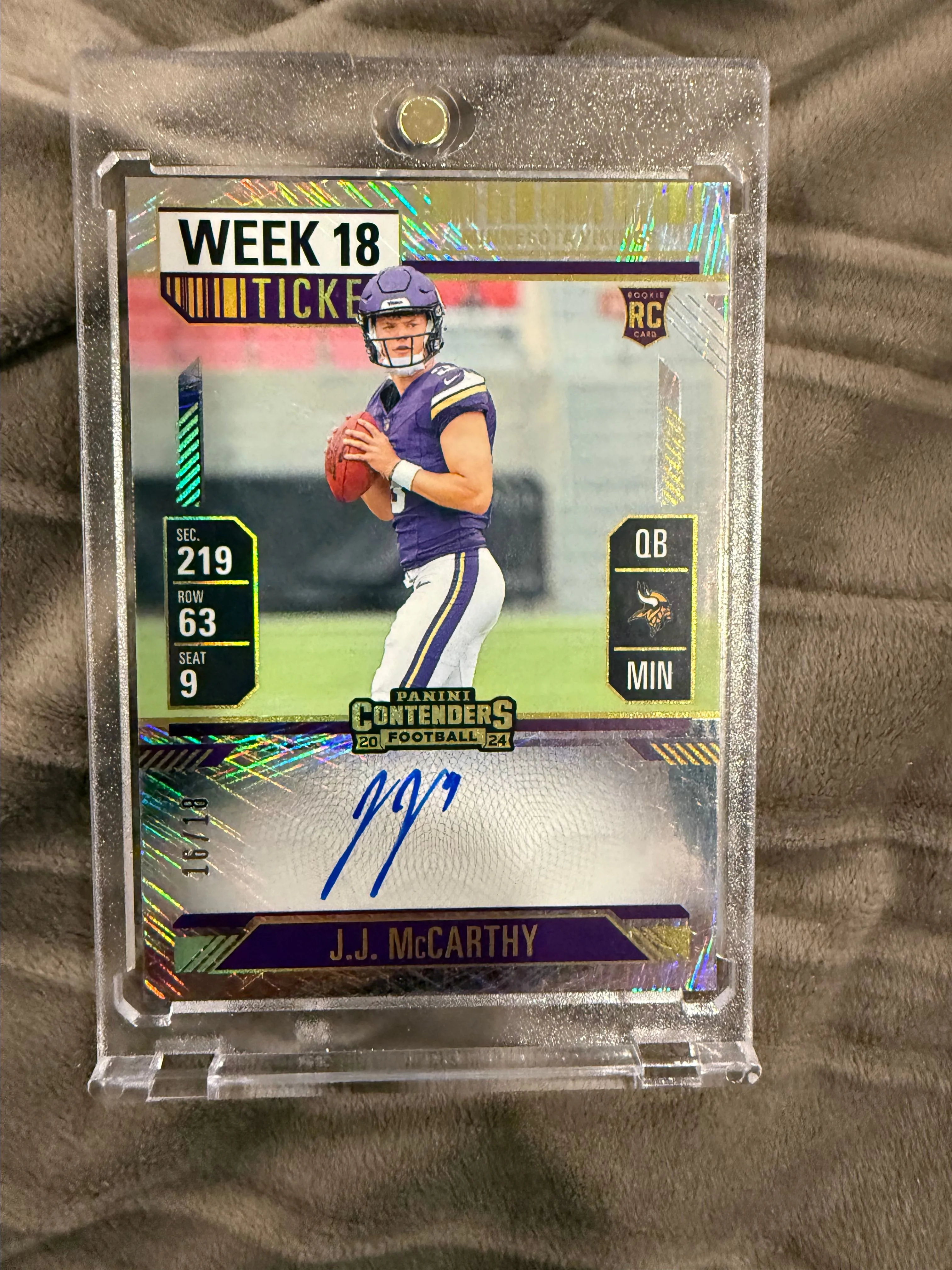 Product image for Panini Contenders JJ Mccarthy Week 18 Insert Auto /18