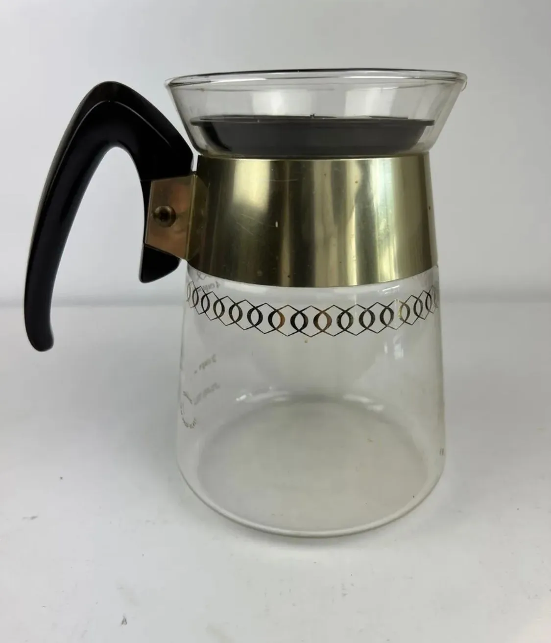 Product image for Vintage Pyrex Corning Glass Coffee Pot Carafe Stainless Band and Black Lid 4 Cup MSRP $17