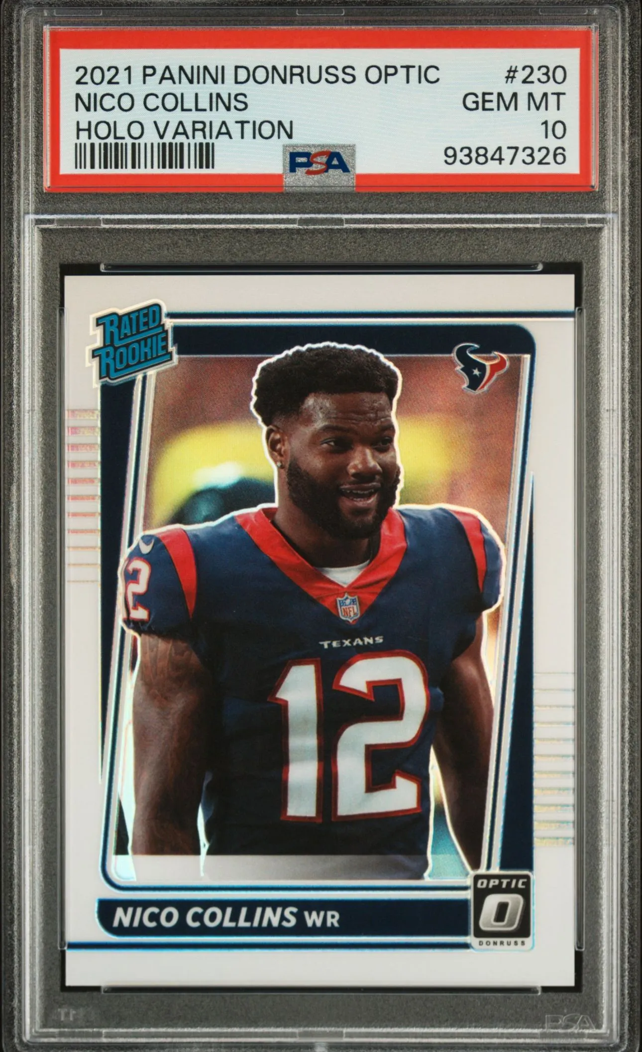 Product image for Nico Collins Rated Rookie 2021 Panini Donruss Optic Holo Variation PSA 10