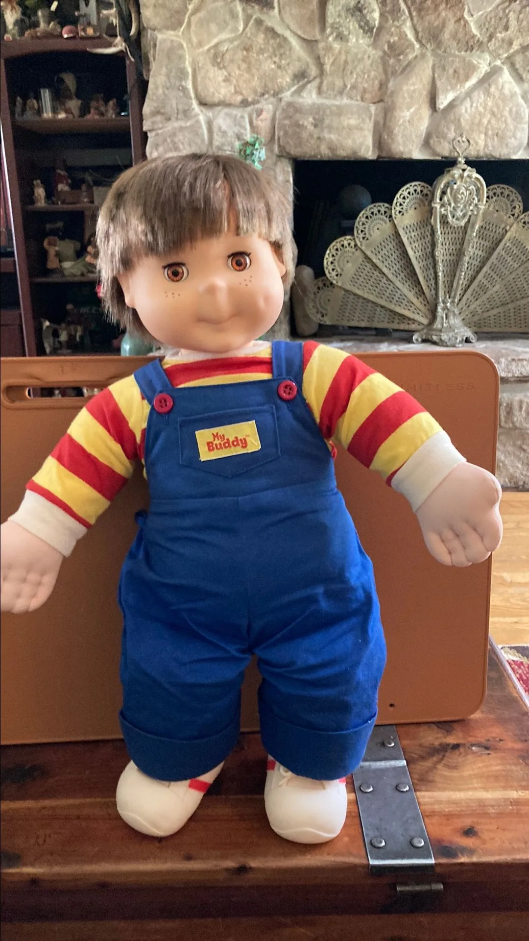 Product image for 4- Vintage 1986 Playskool Hasbro My Buddy doll 21" with clothes and rubber shoes- open/close brown e