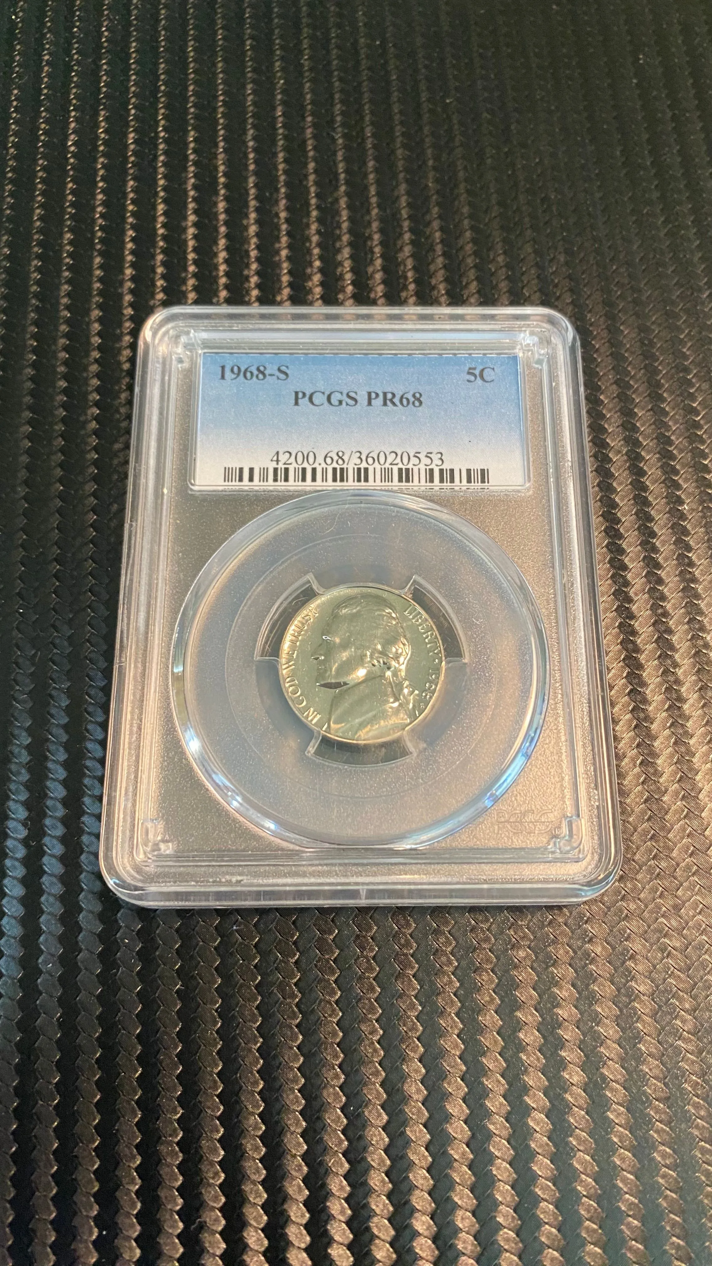 Product image for 1968-S JEFFERSON NICKEL PCGS PR68 