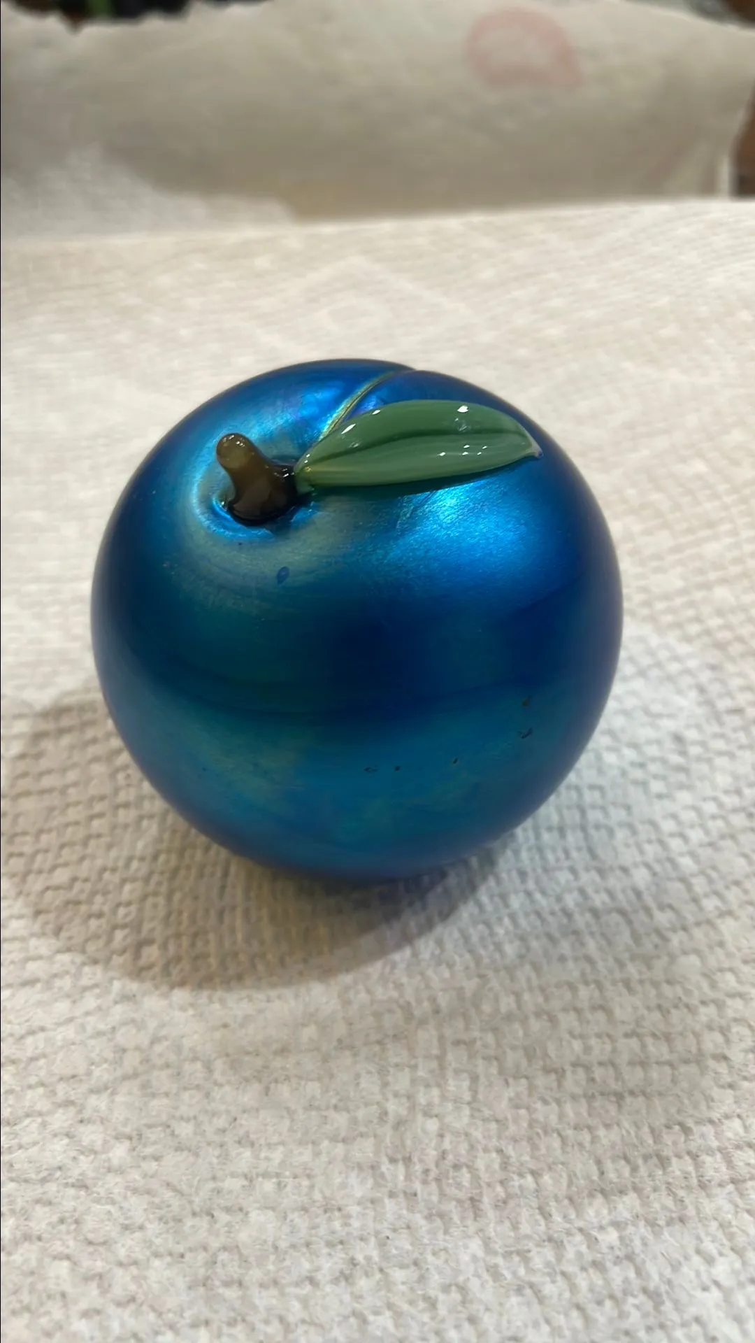 Product image for 203. Vintage Orient &  Flume  iridescent glass plum paperweight 2.5" high.