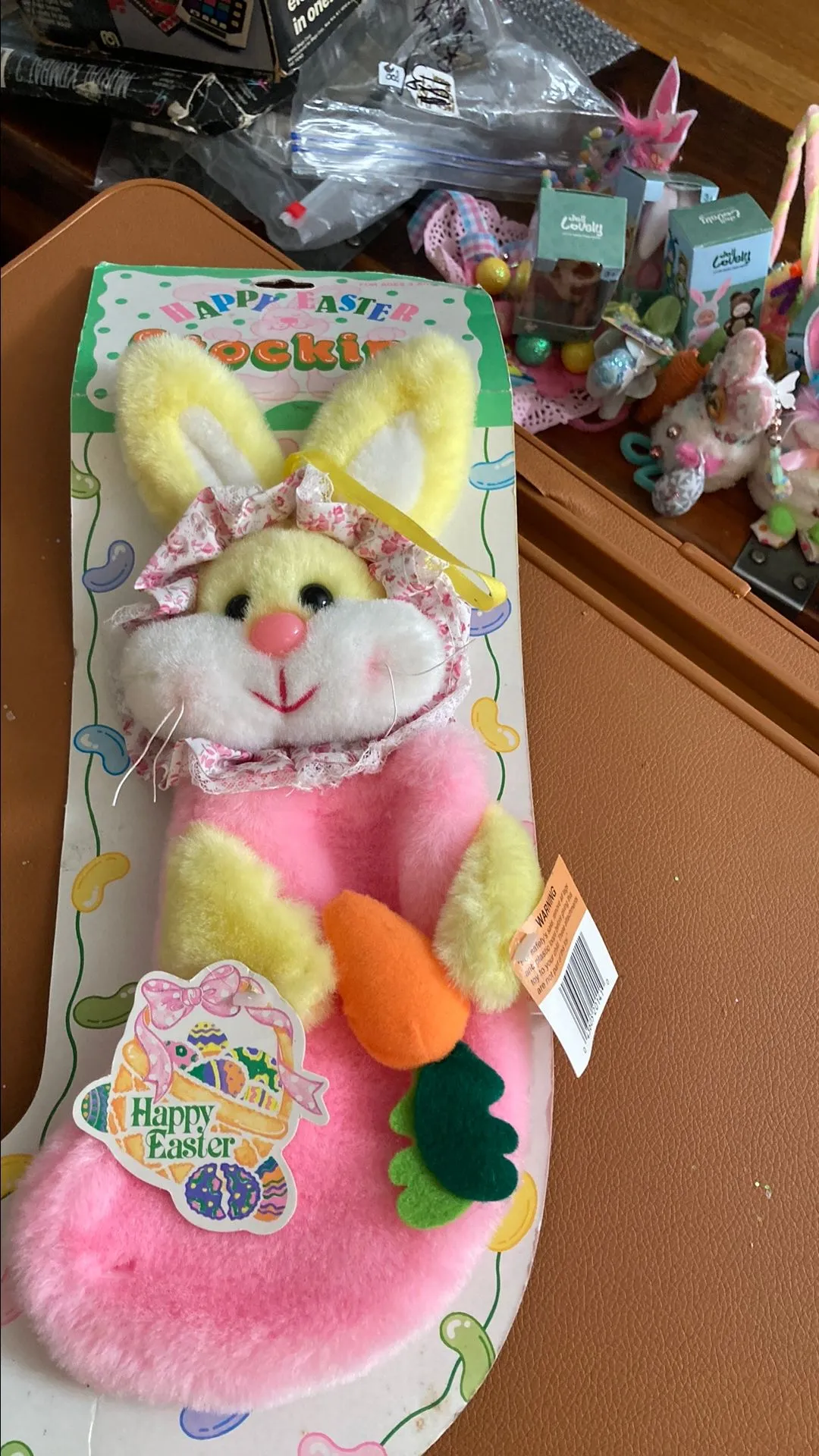 Product image for Plush rabbit Easter Stocking 13" on card made in Hong Kong