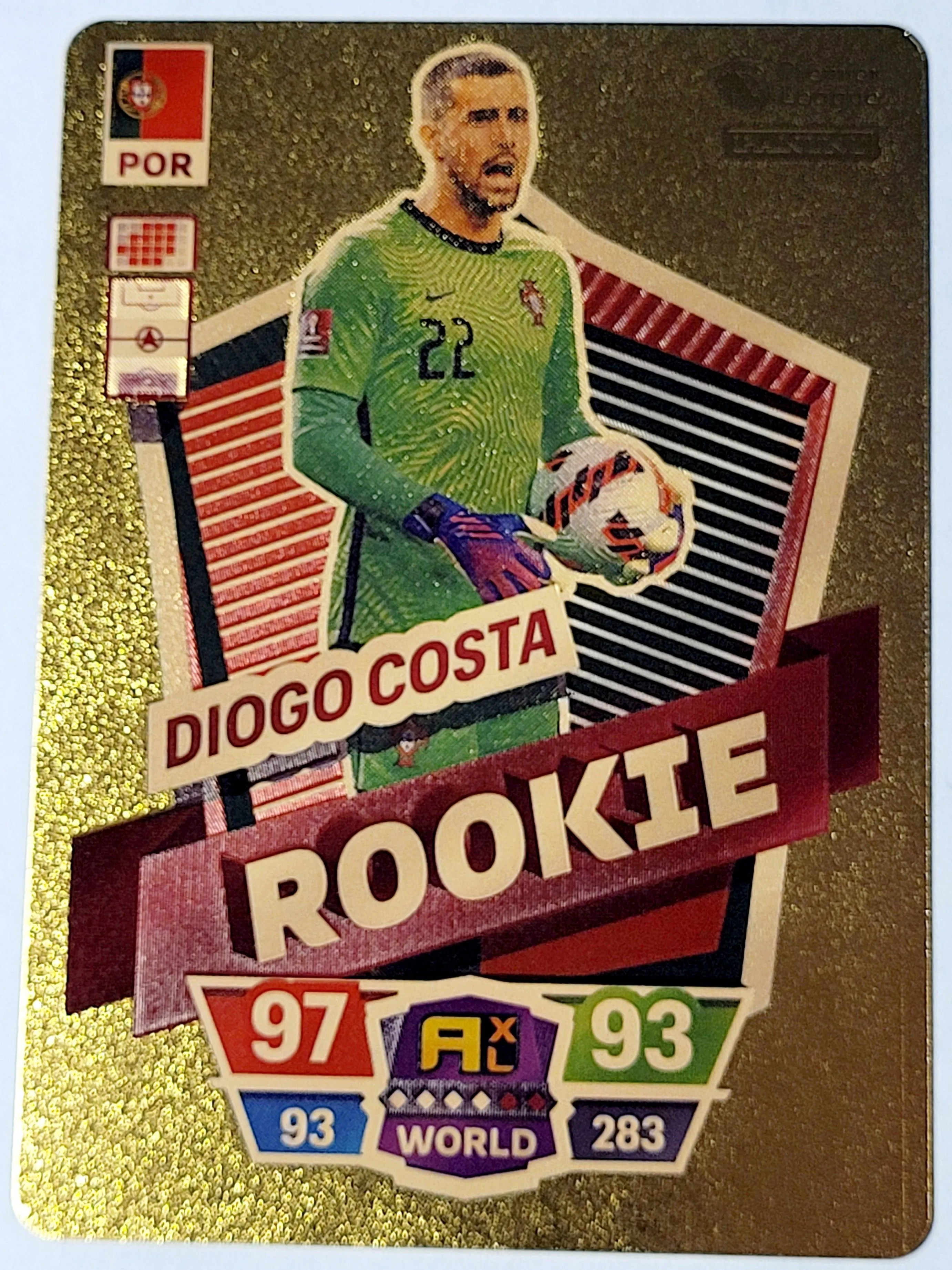 Product image for 2022 Diogo Costa Panini Adrenalyn XL FIFA World Cup Rookie #14 Plastic GoldColor Card Near Mint Cond
