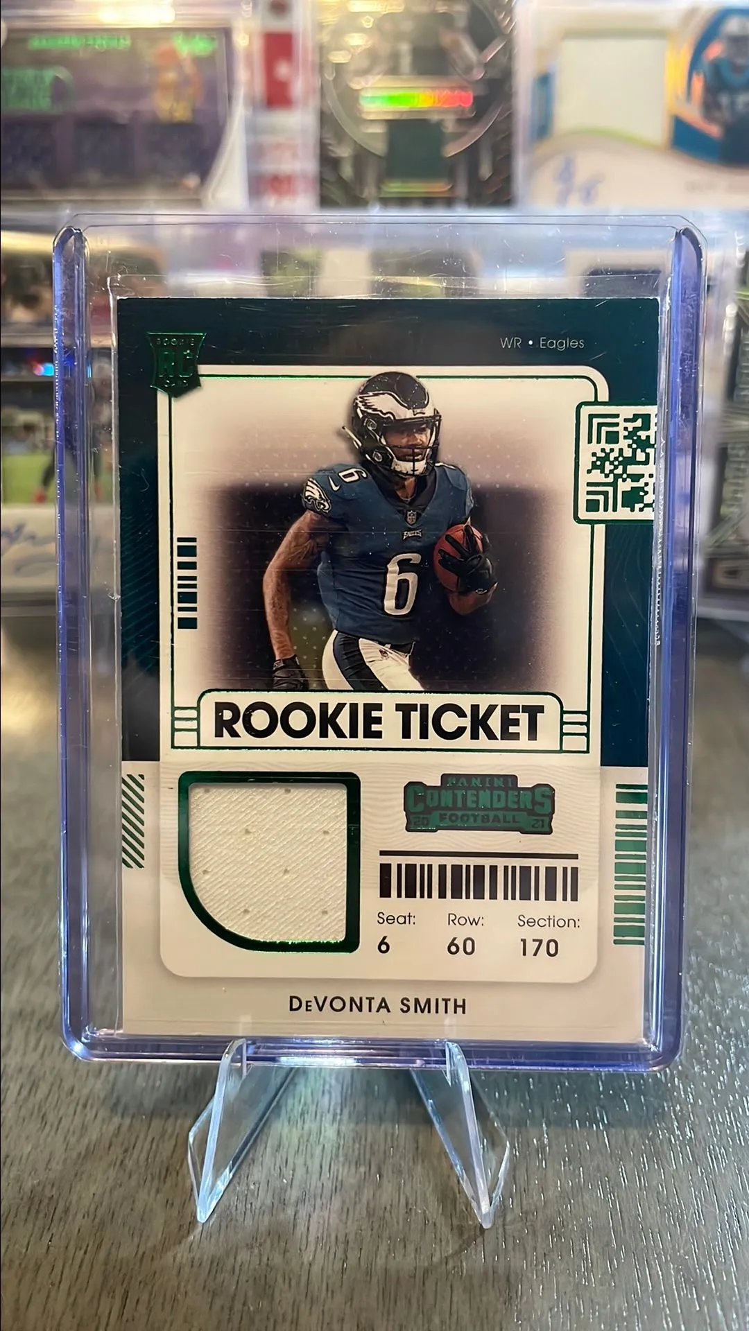 Product image for DeVonta Smith 2023 Contenders Rookie Ticket Green Foil Patch #RSV-DVS